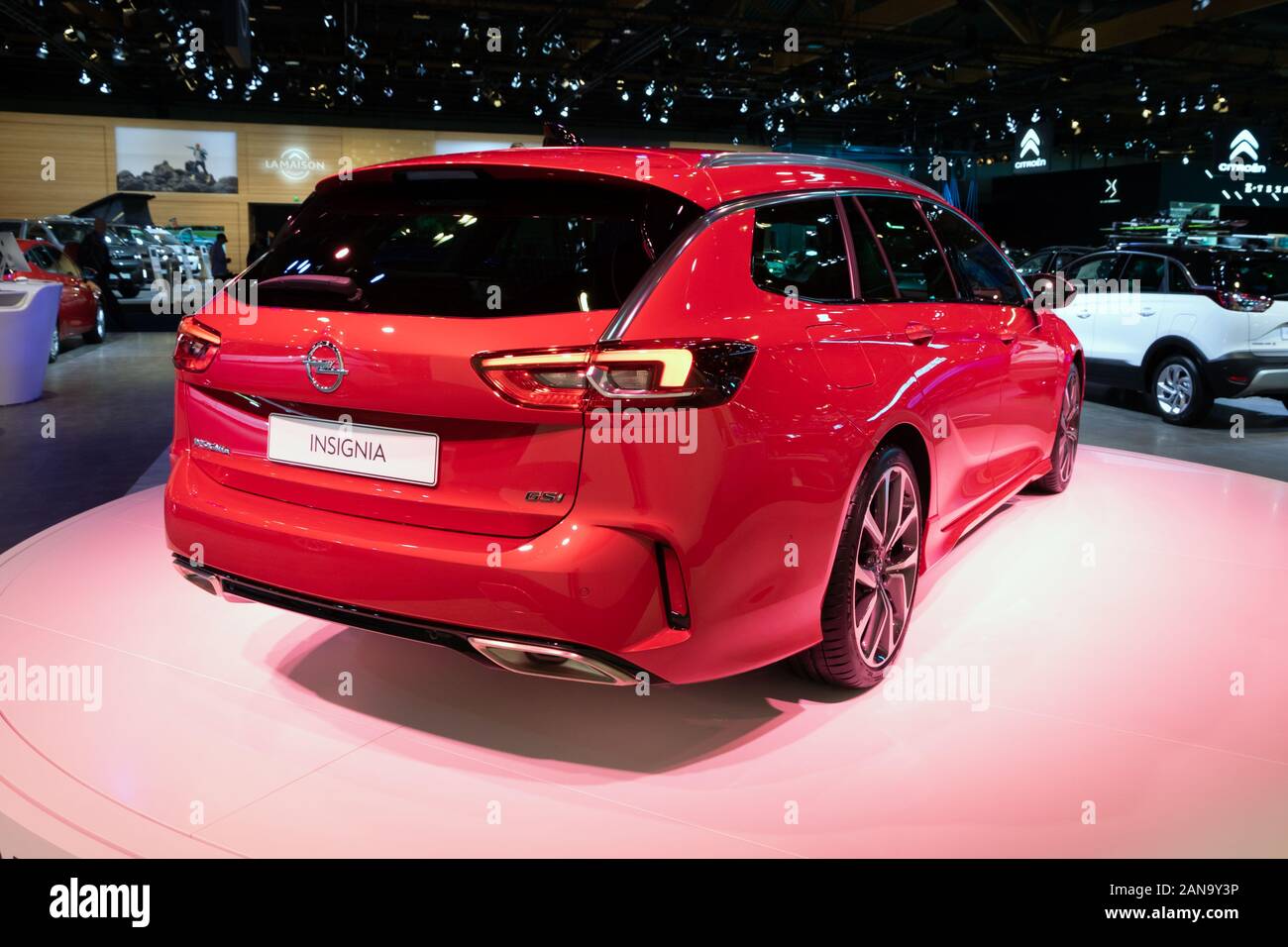 BRUSSELS - JAN 9, 2020: New Opel Insignia GSi car presented at the Brussels Autosalon 2020 Motor Show. Stock Photo