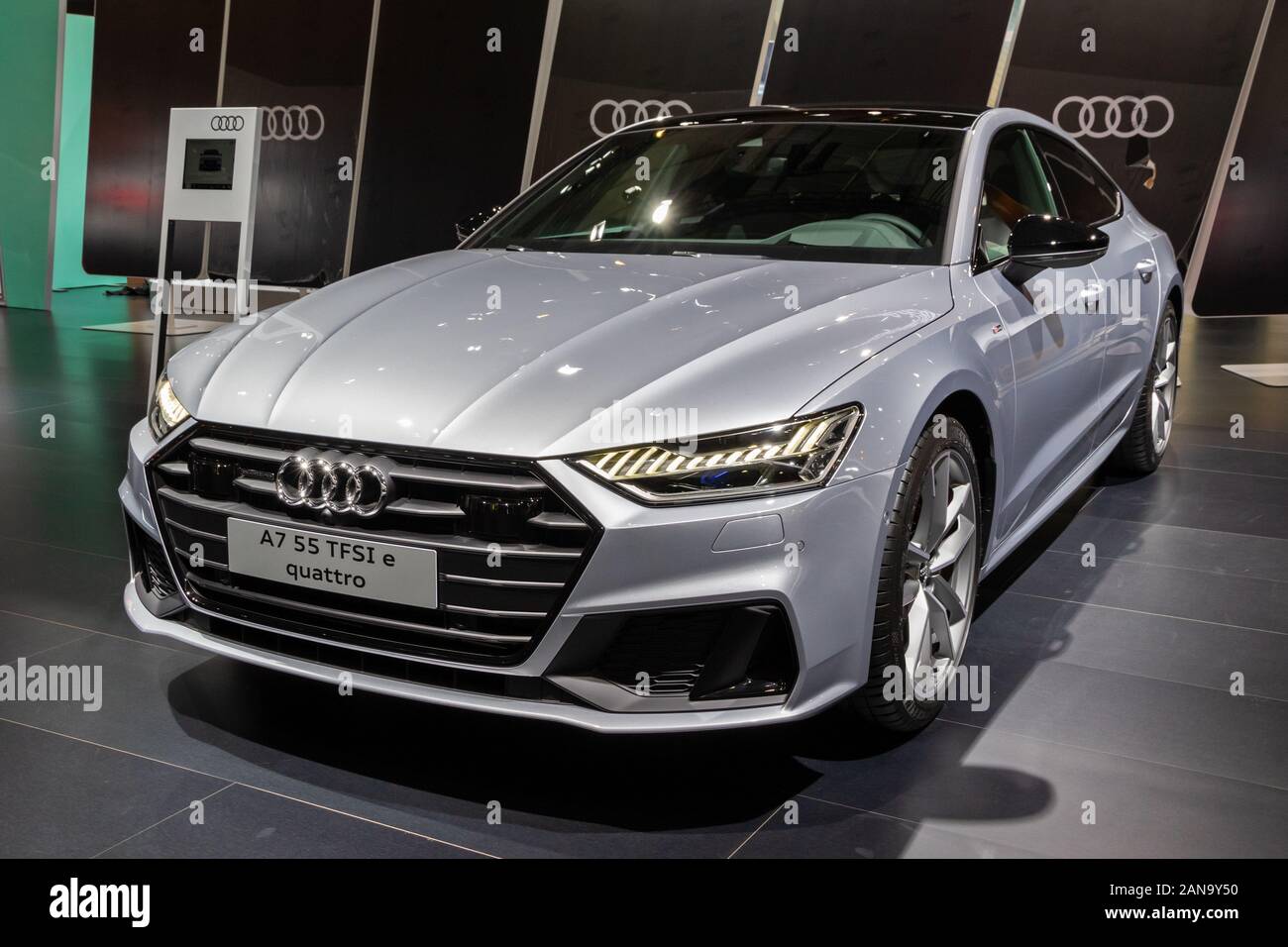 Brussels Jan 9 2020 New 2020 Audi A7 Sportback E Quattro Car Presented At The Brussels Autosalon 2020 Motor Show Stock Photo Alamy