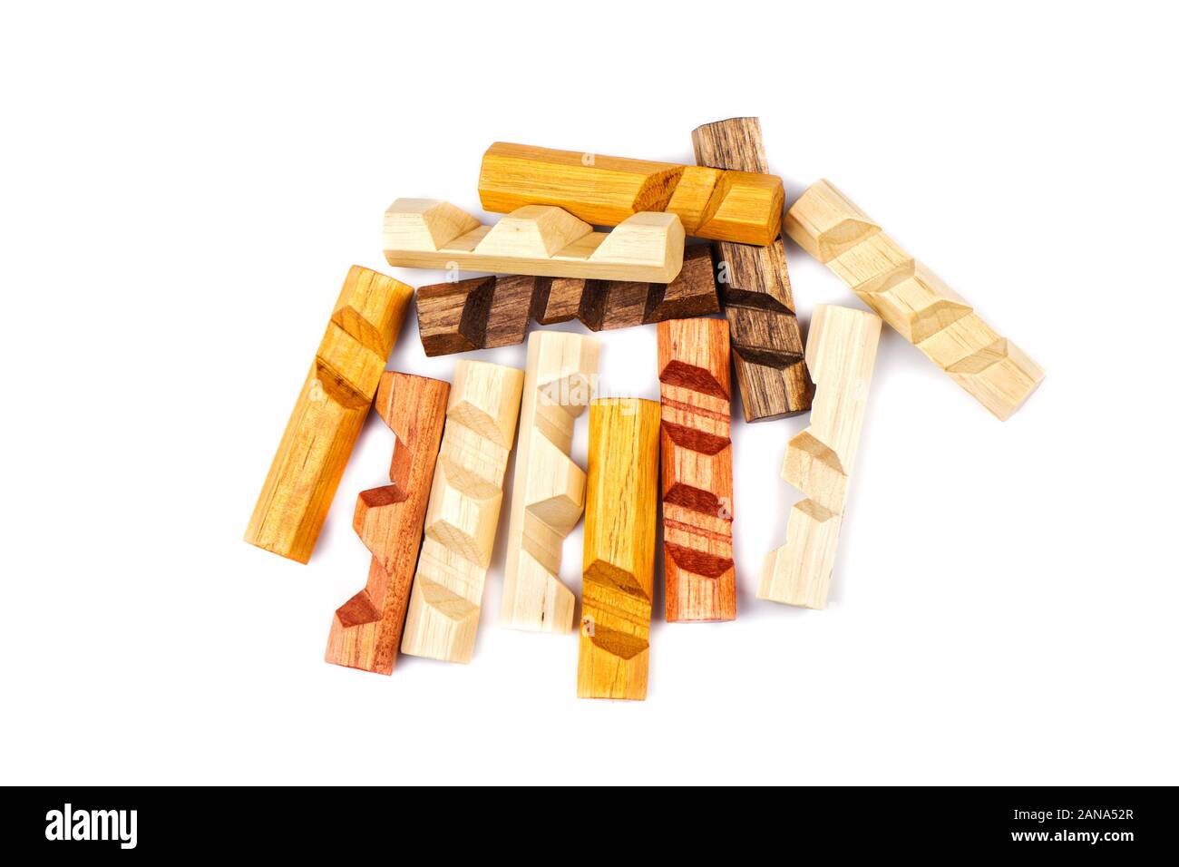 Wooden Pieces From A Hexagon Spike Puzzle Isolated On A White Background  Stock Photo - Download Image Now - iStock