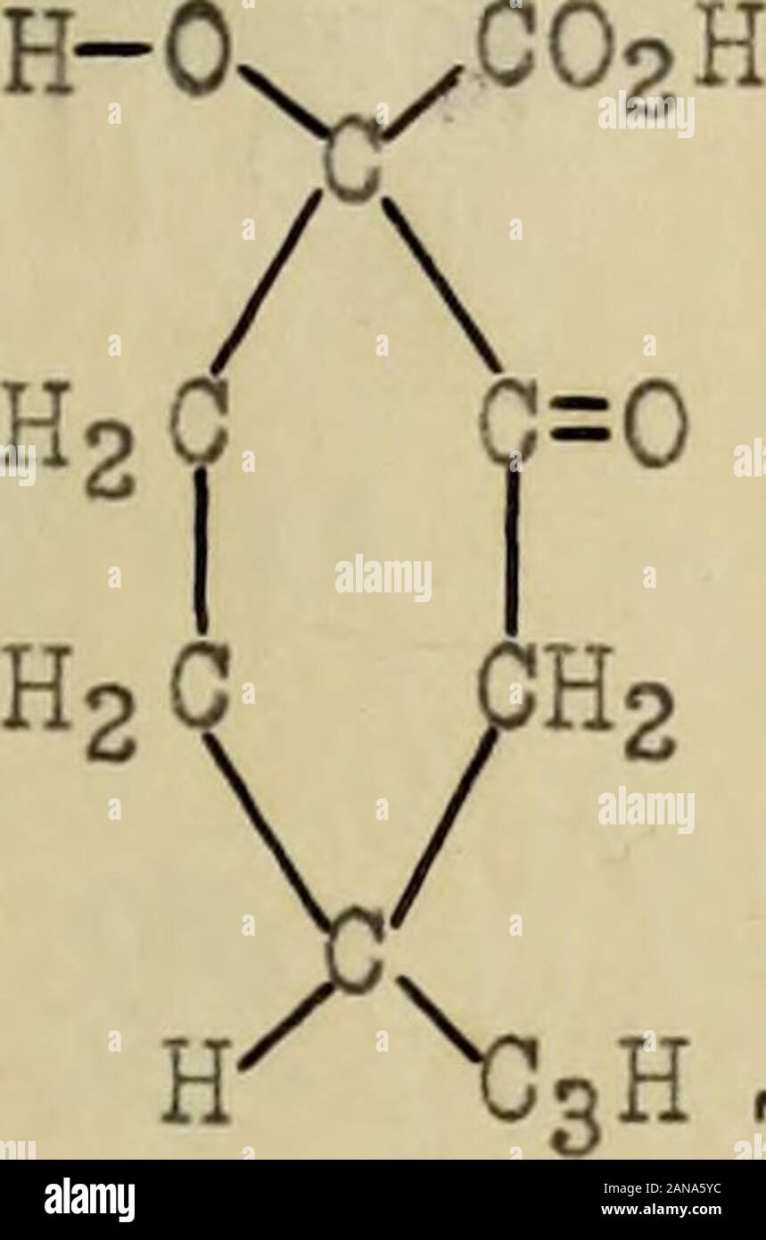 Derivatives of isocamphoric acid, decomposition of isodihydroaminocampholytic acid with nitrous acid . tertiary acid.W. Weyl^ (1868) suggested that camphoric acid was either a normal ^COOH dibasic acid, CsHl4 &gt; or an hydroxylated acetone acid, ^COOH 1. 0. Aschan, Ann. 316, 209. 2. Roscoe and Schorlemmer, Treatise on Chemistry (1889) vol. Ill,pt . 5, p . 412 . 3. Ann .22, 38, 50 . 4. J. W. Bruhl, Eerichte 24, 3409. 5. Berichte 1, 94. X0H (GqIi40) , in which the hydroxy 1 group functioned, as an acid. v ^00 OH V. Meyer^ (1870) expressed the opinion that it was the normal di-basic acid. N. Men Stock Photo
