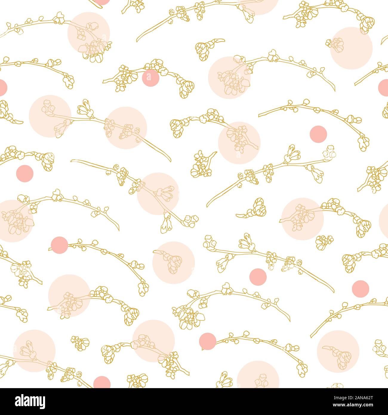 Vector realistic botany cherry branch repeat pattern with spring floral ...