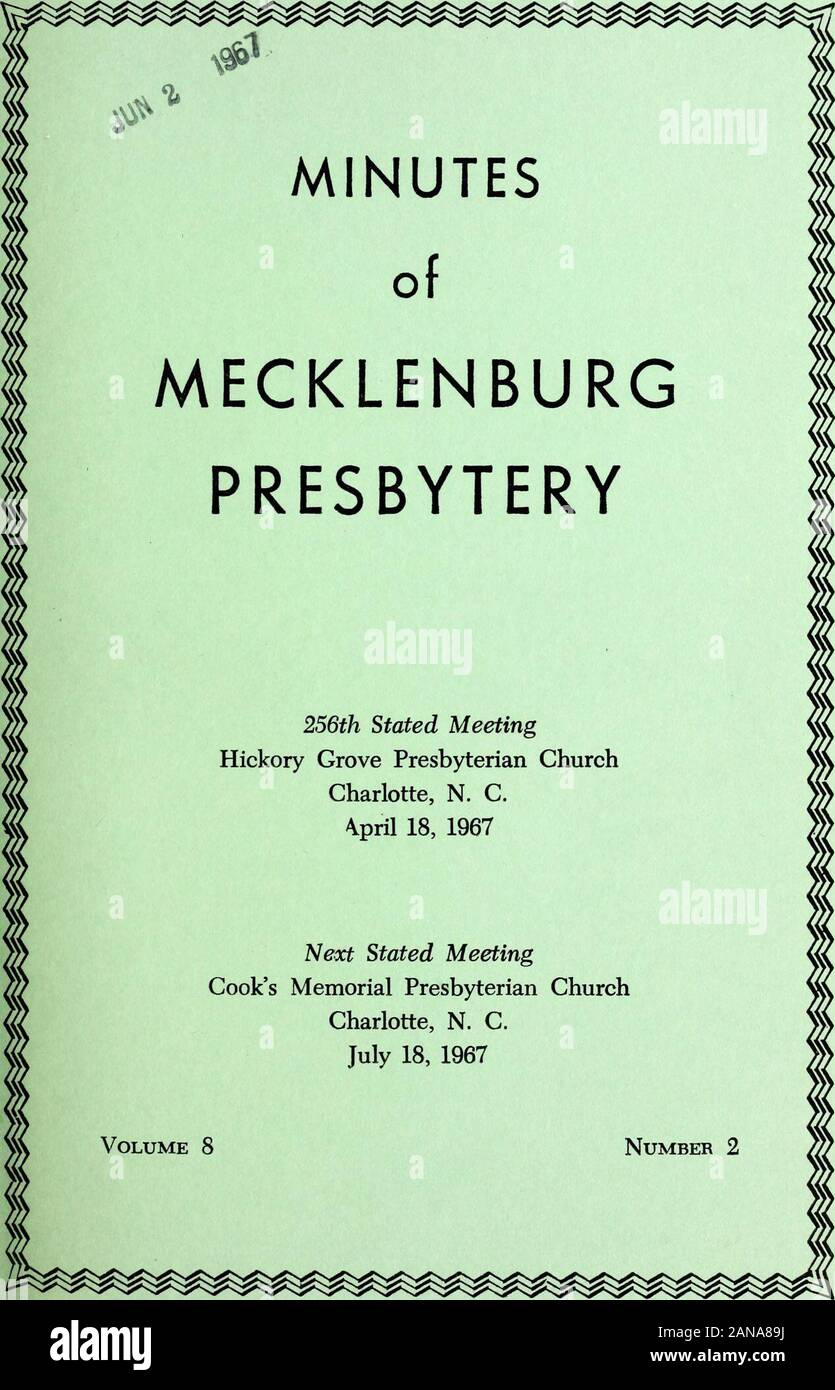Minutes of Mecklenburg Presbytery [serial] : ..stated session .. . G. BedingerElder J. B. KuykendaU, Jr.Rev. Warner L. Hall Rev. R. M. KerrRev. C. S. MillerRev. S. M. HutchisonElder Legette Blythe Rev. S. H. ZealyRev. R. C. LongRev. I. H. ChadwickElder Joe W. McLaney David E. WilkinsonRev. W. M. BoyceRev. A. T. TaylorRev. Ben F. Moore Rev. W. B. McSwainRev. Jas. R. CrookRev. Robert TurnerRev. J. S. Garner Rev. J. E. Wayland, Jr.Rev. Stewart W. YandleRev. E. Lee StoffelElder Angus R. Shaw Rev. R. W. RayburnRev. W. M. Boyce, Jr.Rev. James E. FogartieRev. E. B. Cooper Rev. Ben F. FergusonElder Th Stock Photo