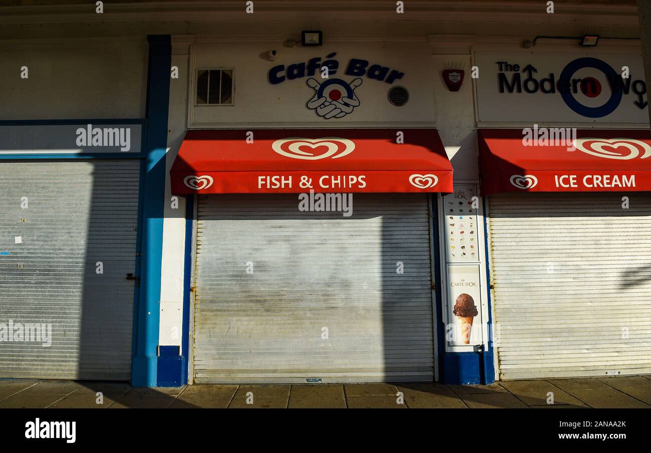 Fish & Chips cafe closed in winter on Brighton seafront East Sussex UK Stock Photo Alamy