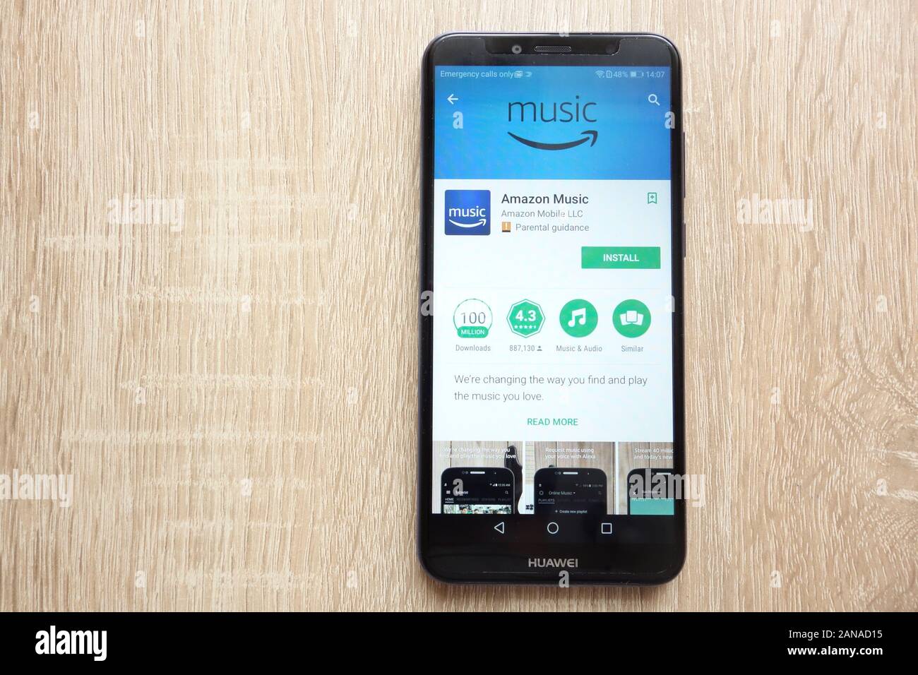 Amazon Music app on Google Play Store website displayed on Huawei Y6 2018  smartphone Stock Photo - Alamy