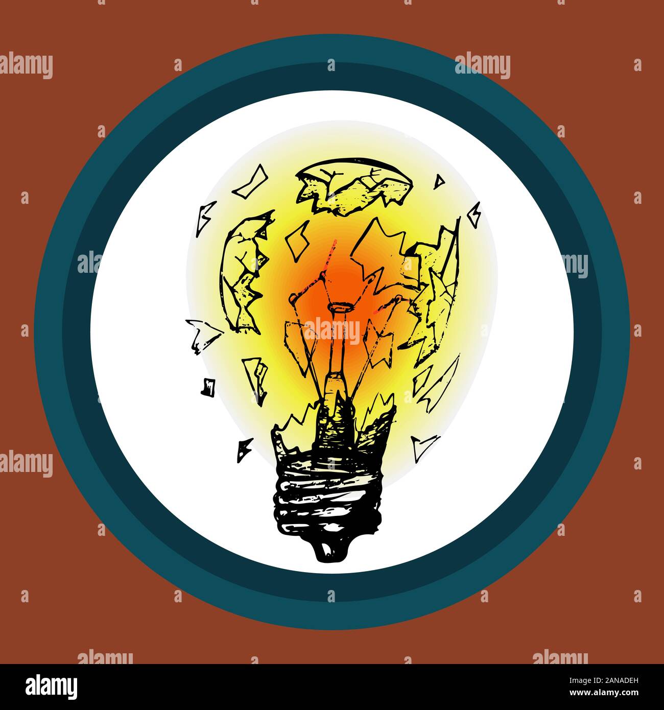The light bulb explodes and the glass is shattered Stock Vector