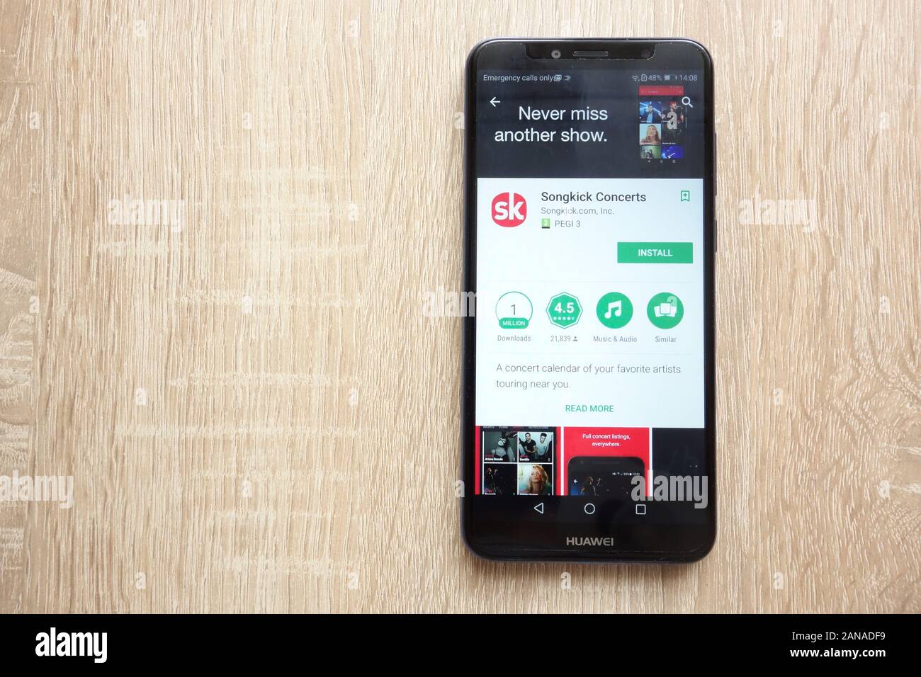 Songkick Concerts app on Google Play Store website displayed on Huawei ...