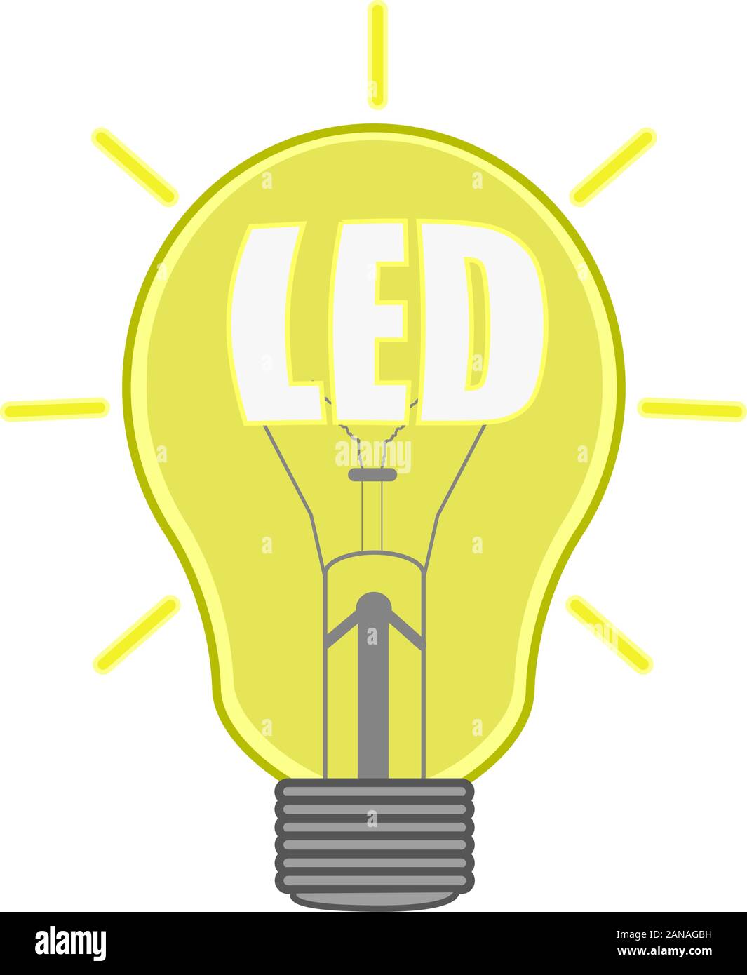 Concept vector illustration: lightbulb and LED inscription Stock Vector ...