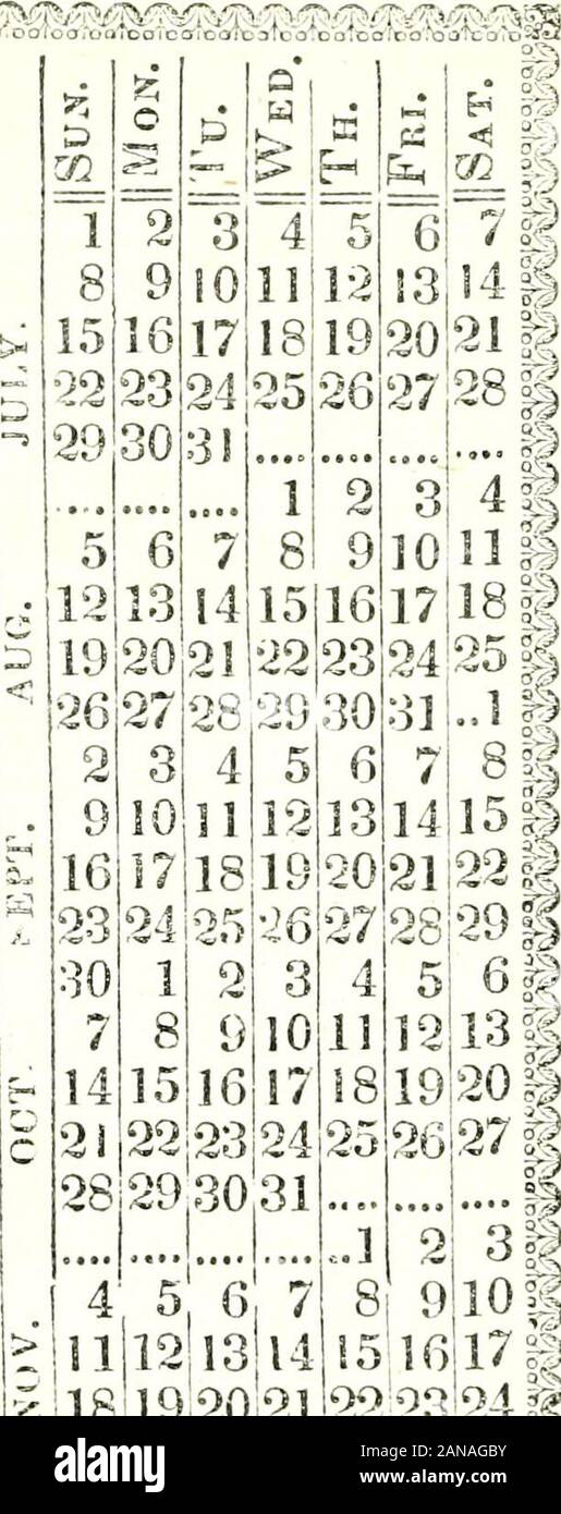 Vermont year book . WALTON, Montpelier. I NO XXXVIII. - WALTONS YERMONT EEGISTER AND FARMERS ALMANAC, Being third after Bissextile or Leap Year. Calculated for tha meridian of Slontpelier, lat. 44 17 IN*., long. 425E. from the Capitol at Washington. ASTROJJOSirCAL, CALCULATIONS BT ZADOCK THOMPSON, A. M. MONTPELIER: PErSTED ASD PUEUSHED BT E. P. W.iLTON. JE, &k %l M sp ®. !§??,«. ALMANAC. Co I i is i I: P i i 0 D d 1u 1 53 5 W; ^ ^ tL &gt; 1 — Le^ X — T 2 li 4 li 6 7 8 9 10 11 12 13 14 15 16 17 18 19 20 9A 22 23 24 25 26 27 28 :^ ?iO 31 ] 8 9 3 10 4 5 (i -j 11 12 13 14 15 16 17 18 19 20 21 22 2 Stock Photo