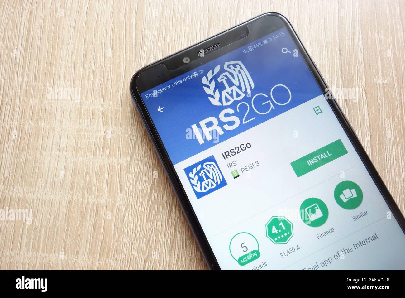 IRS2Go app on Google Play Store website displayed on Huawei Y6 2018 smartphone Stock Photo