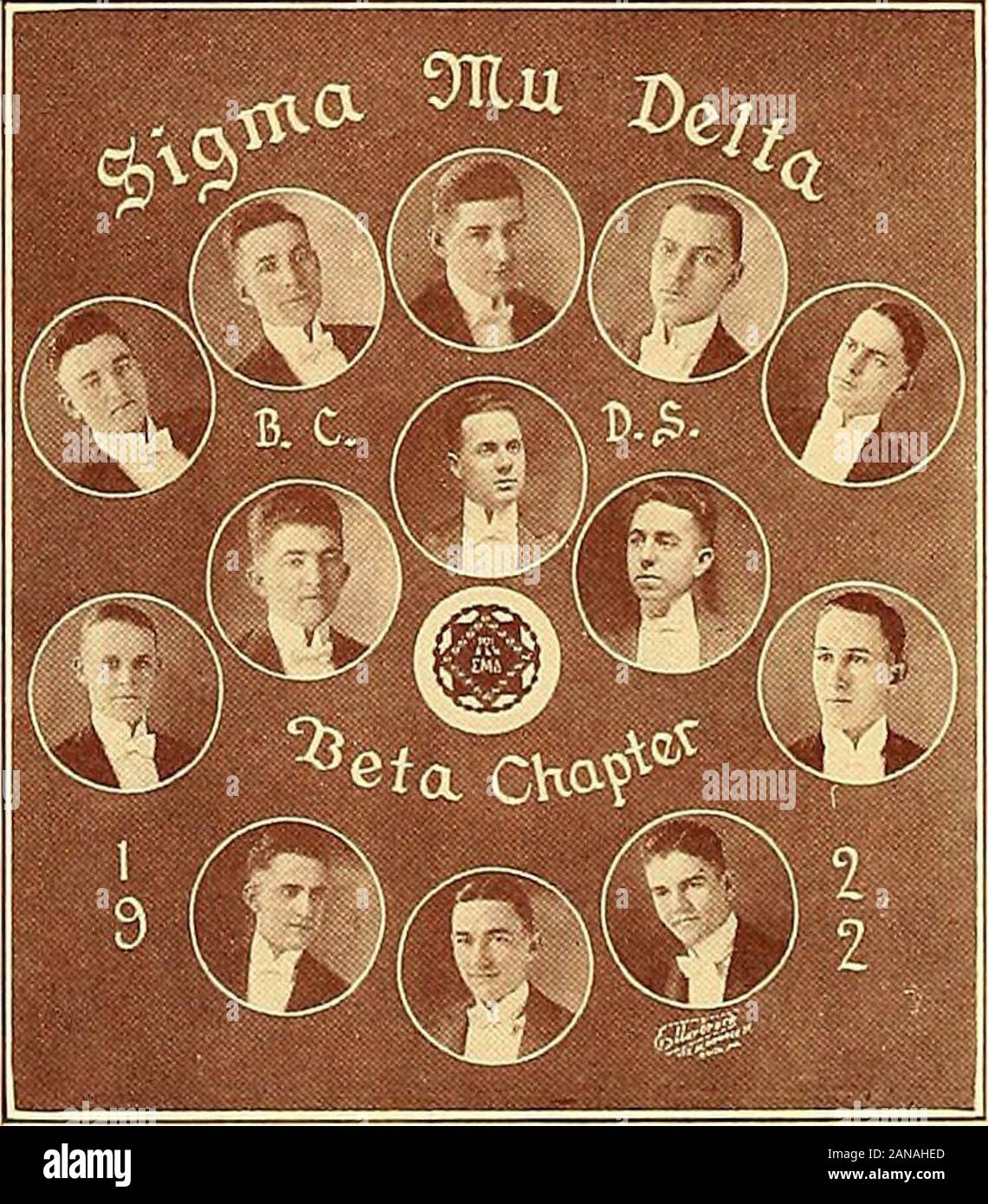 Mirror 1922 : Baltimore College of Dental Surgery . 121. 122 Sigma Mu Delta—Beta Chapter Publications Flower Colors Secret—-The Key White Caknation Black and Old Gold Annual—The Chain OFFICERS Glenn Carter Grand Master George H. Bissett Junior Grand Master J. H. Higinbotham Grand Scribe F. M. Bump Grand Chancellor of the Exchequer B. E. Simons Grand Guard of Doors M. M. Harris Grand Initiator and Conductor H. L. Gaston Grand Chairman of Trust F. V. SWEARINGEN Grand Editor and Historian FACULTY MEMBERSDr. G. B. Jersin Dr. L. M. B. Koontz Dr. E. G. Gail Dr. H. T. Hicks HONORARY MEMBERS Laco W. G Stock Photo