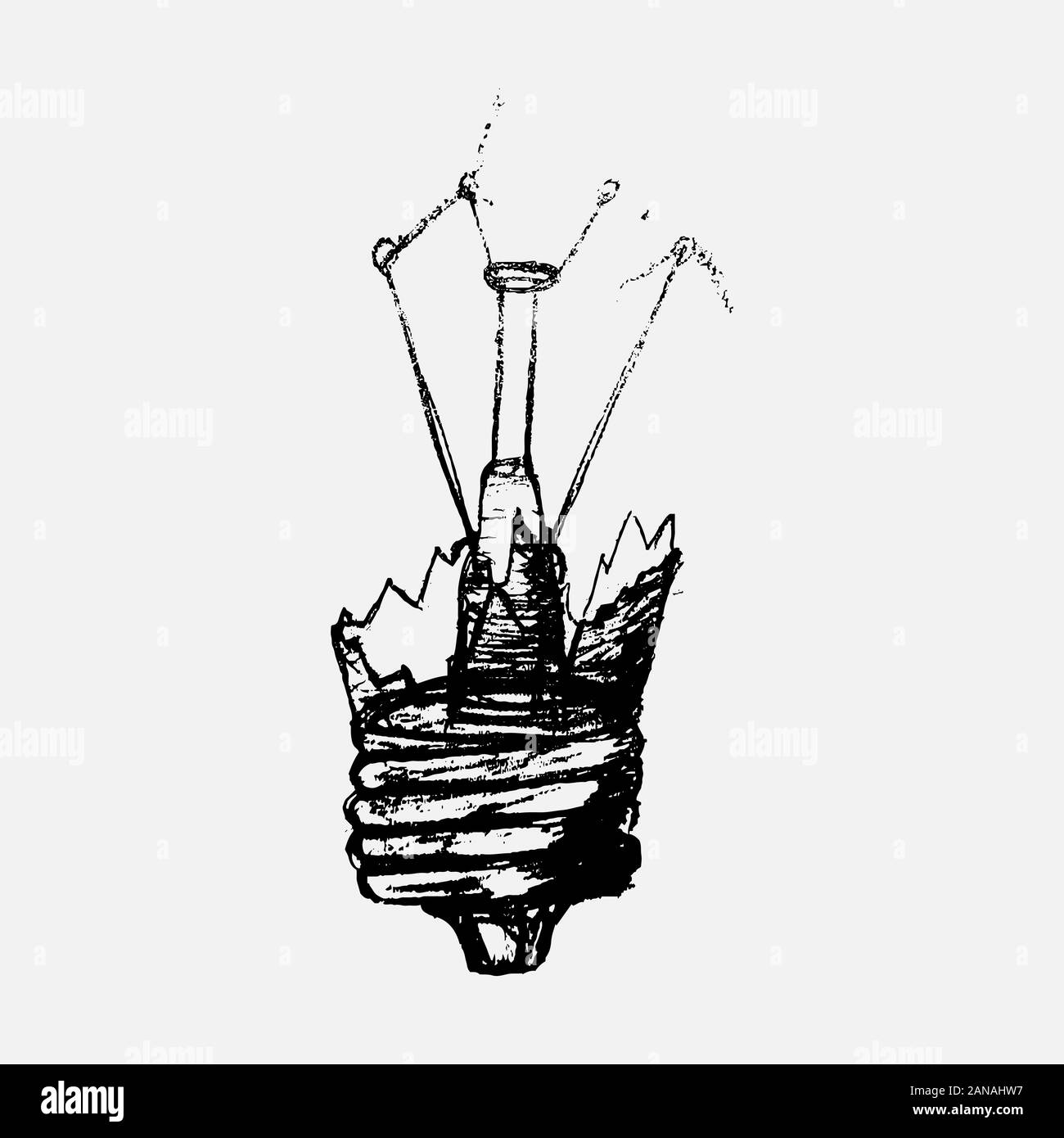 The light bulb explodes and the glass is shattered Stock Vector