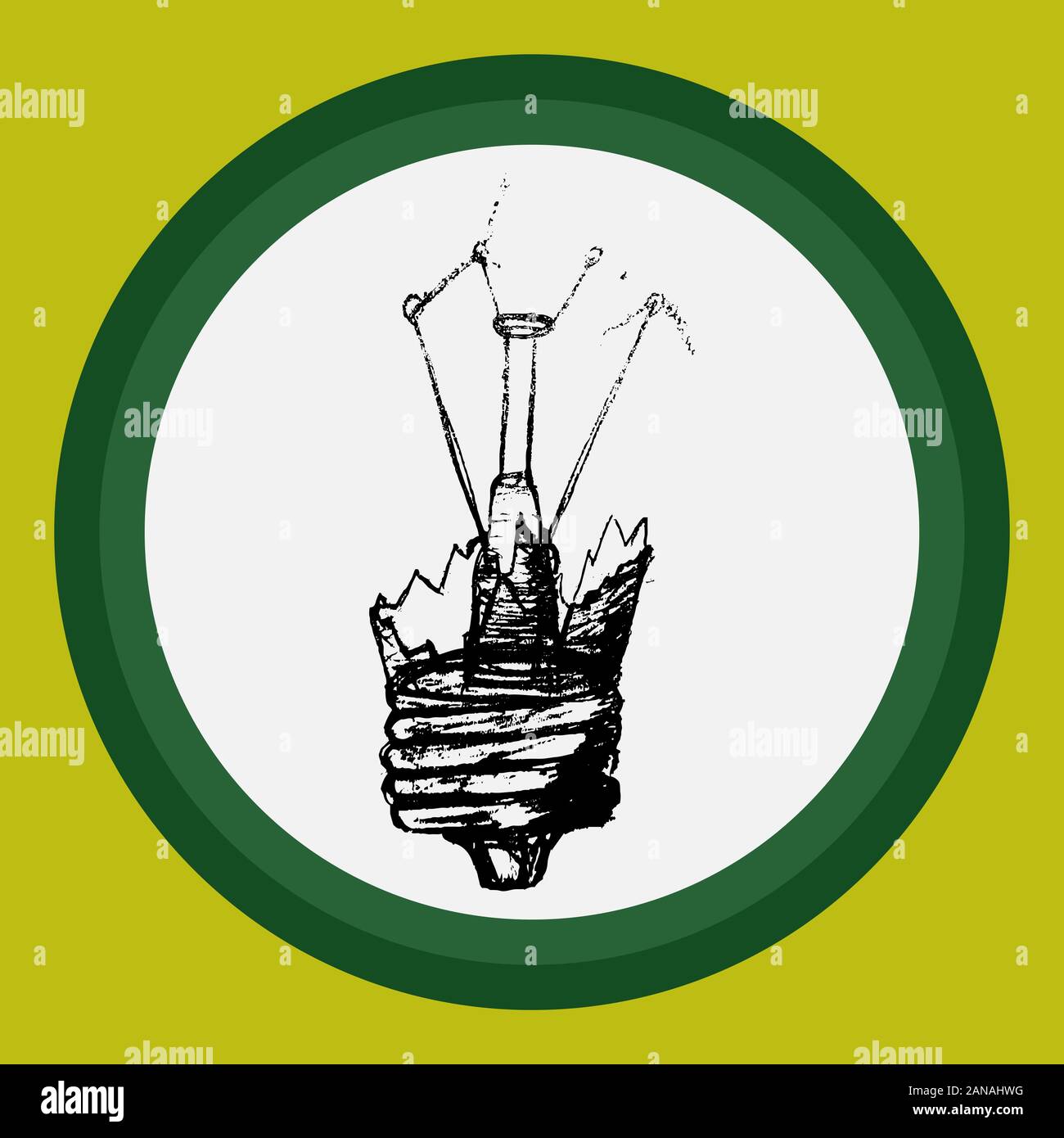 The light bulb explodes and the glass is shattered Stock Vector