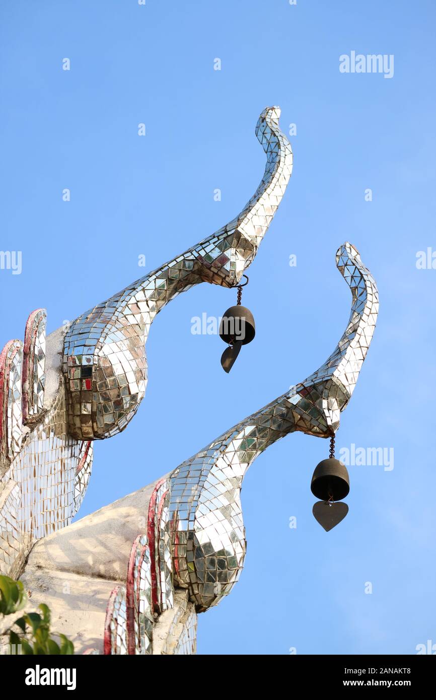 Gorgeous Decorative Ornament at the Rooftop of a Buddhist Temple Called Chofa in Thailand Stock Photo