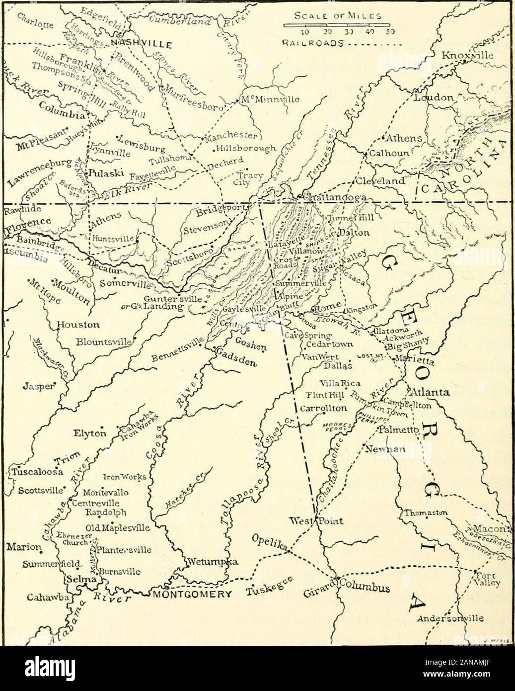 Abraham Lincoln : a history . chof railroad track, and capturing some mules andhorses; but this movement, comparatively success- iua., p. 199.ful as it was, produced no effect whatever uponShermans general plans. He ordered John New-tons division to Chattanooga and John M. Corsesdivision to Rome, and adopting what measuresseemed to him expedient for the repairing andfurther protection of the roads, pushed his forcessteadily on by the right flank. He even tookadvantage of the absence of Wheeler to throwJudson Kilpatrick with a large force of cavalryupon the Macon road. Kilpatrick, with celer-it Stock Photo