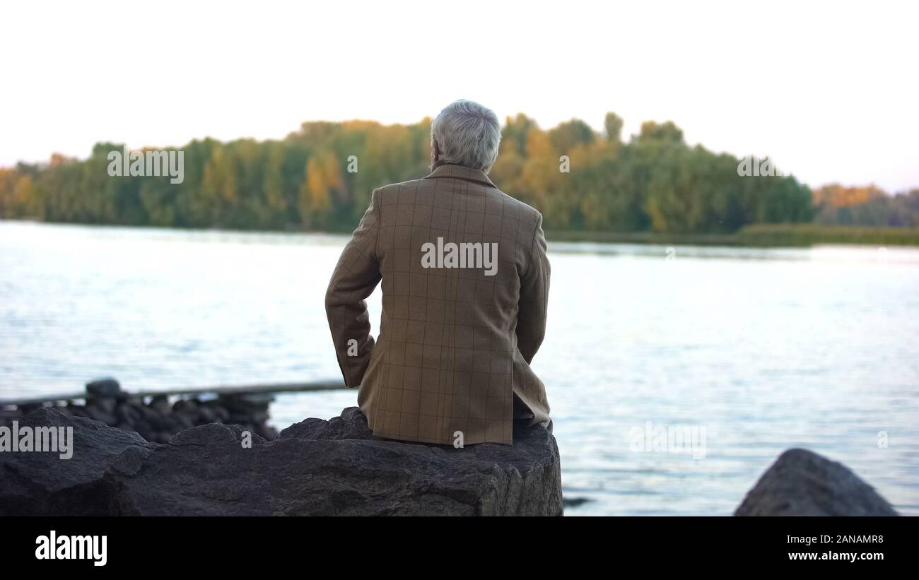 Elderly man enjoying view river hi-res stock photography and images - Alamy