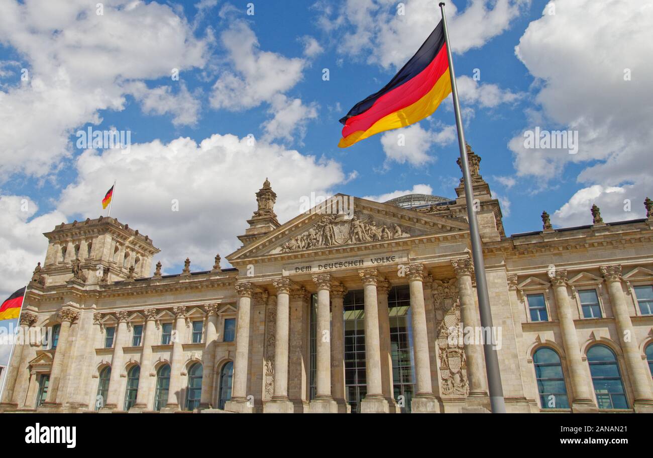 Reichstag building, seat of the German Parliament (Deutscher Bundestag) in Berlin, Germany . Stock Photo