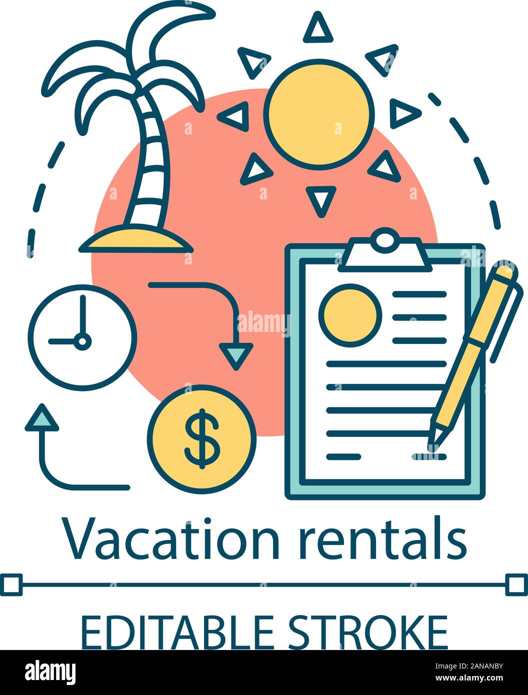 Vacation rentals concept icon. Apartment, cottage, beach house rent ...