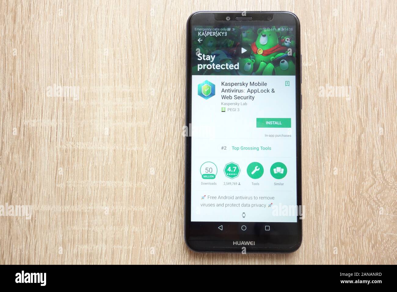 Kaspersky Mobile Antivirus: AppLock and Web Security app on Google Play  Store website displayed on Huawei Y6 2018 smartphone Stock Photo - Alamy