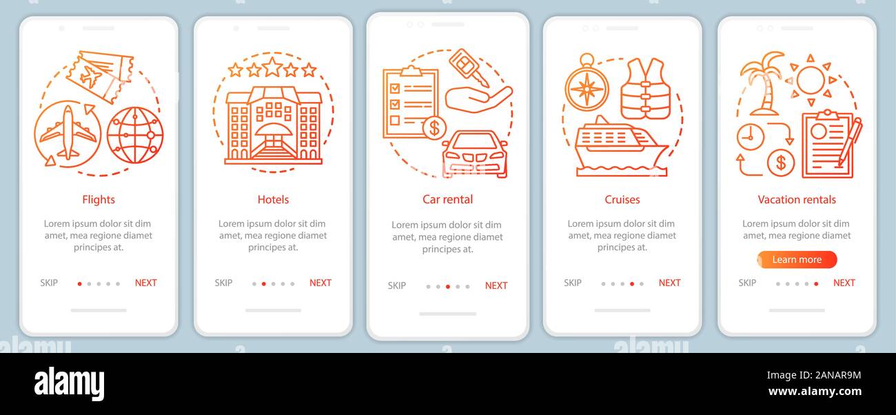 Travel planner orange onboarding mobile app page screen vector template ...