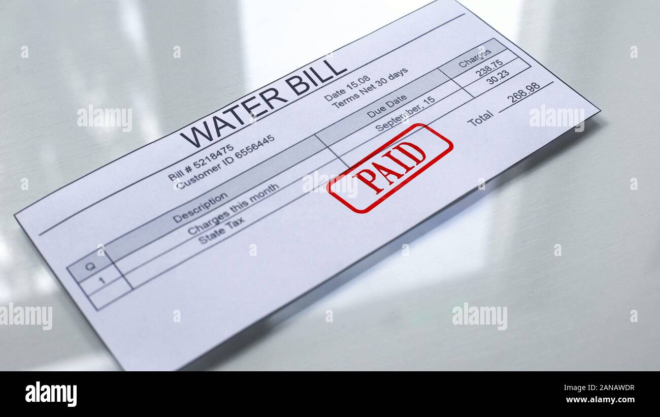 Paid seal on water bill, payment for services, month expenses, tariff