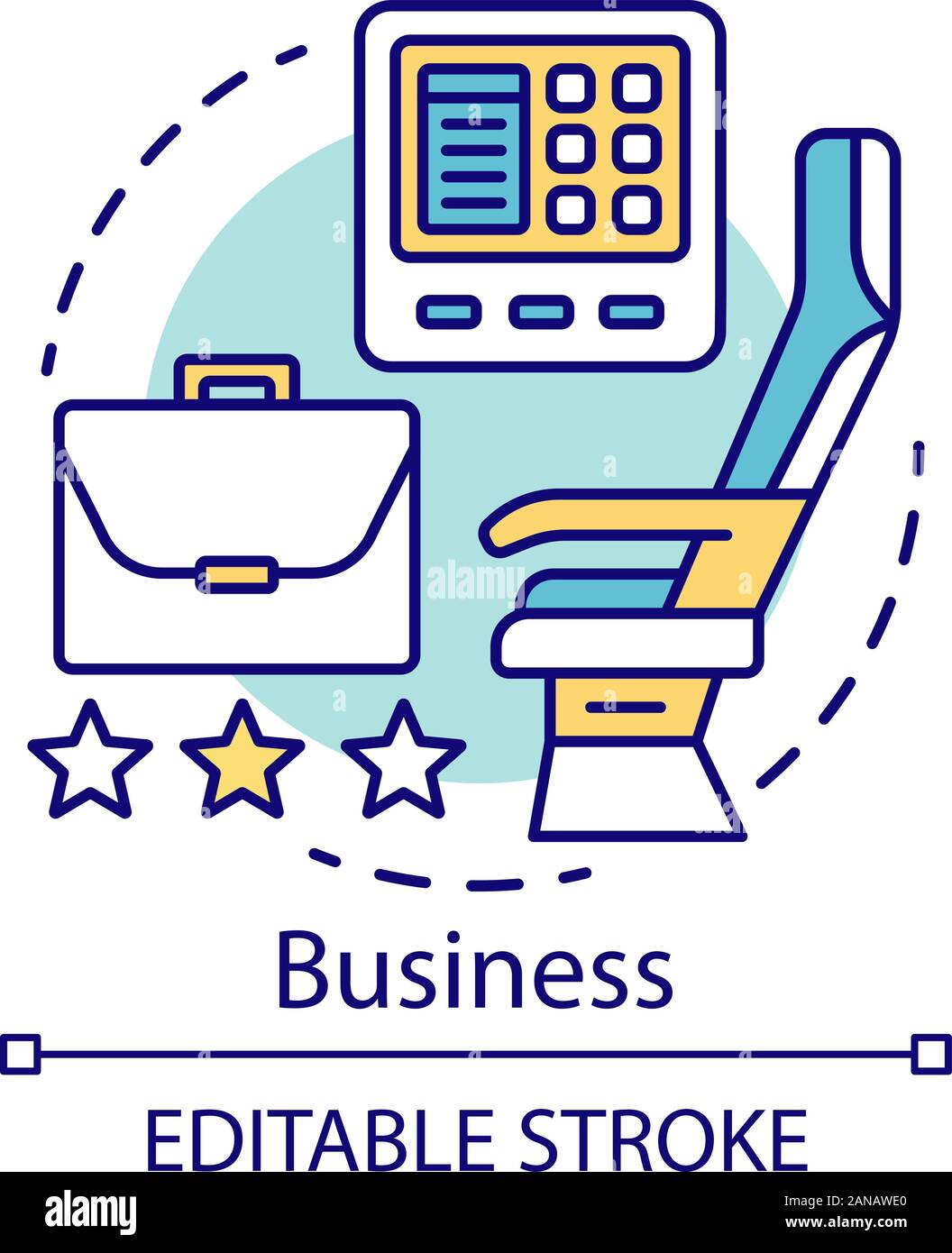 Business class concept icon. Passenger seat in airplane idea thin line ...