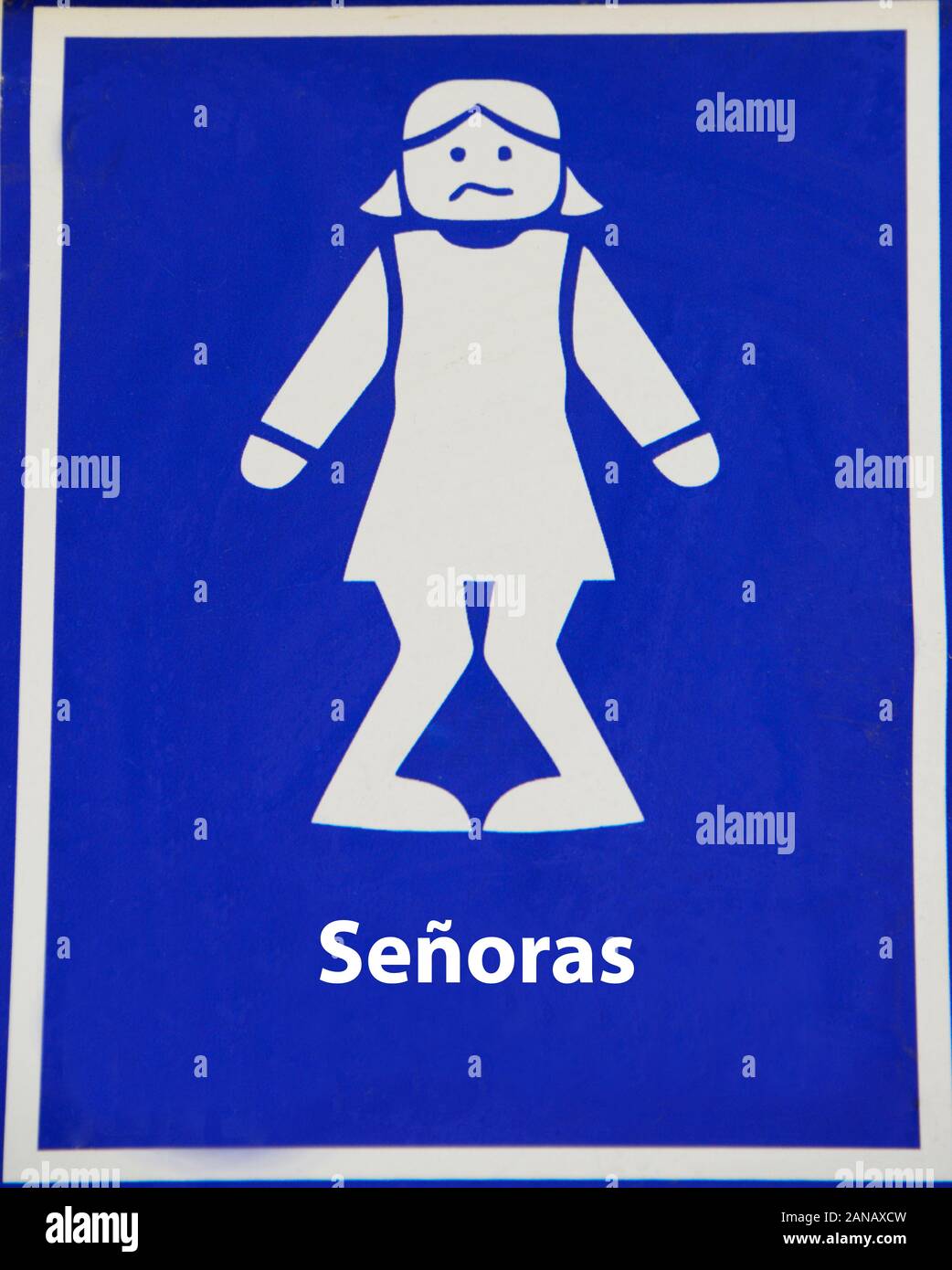 Senoras. Funny Spanish toilet sign Stock Photo Alamy