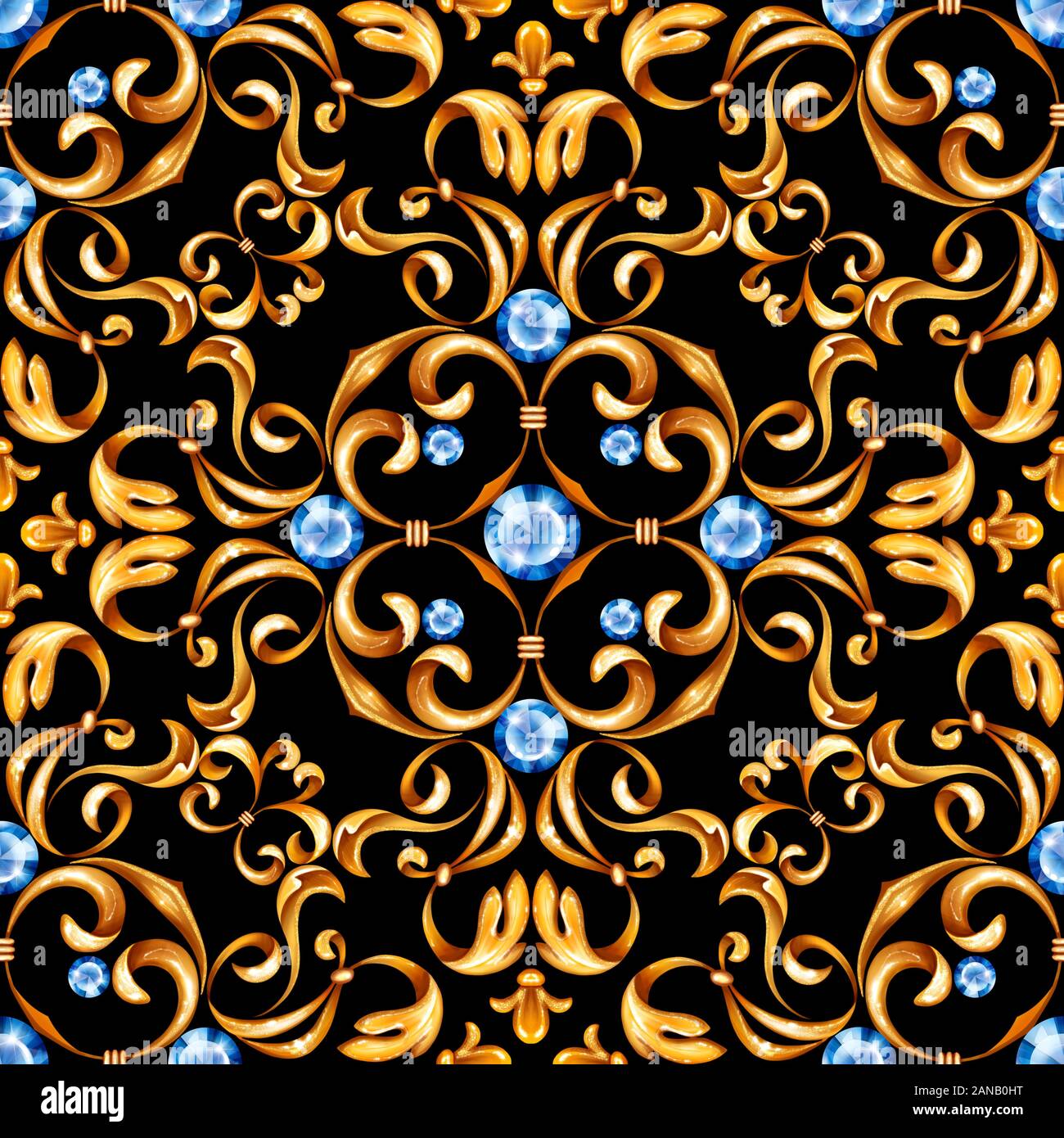 Seamless baroque pattern with decorative golden leaves Stock Photo