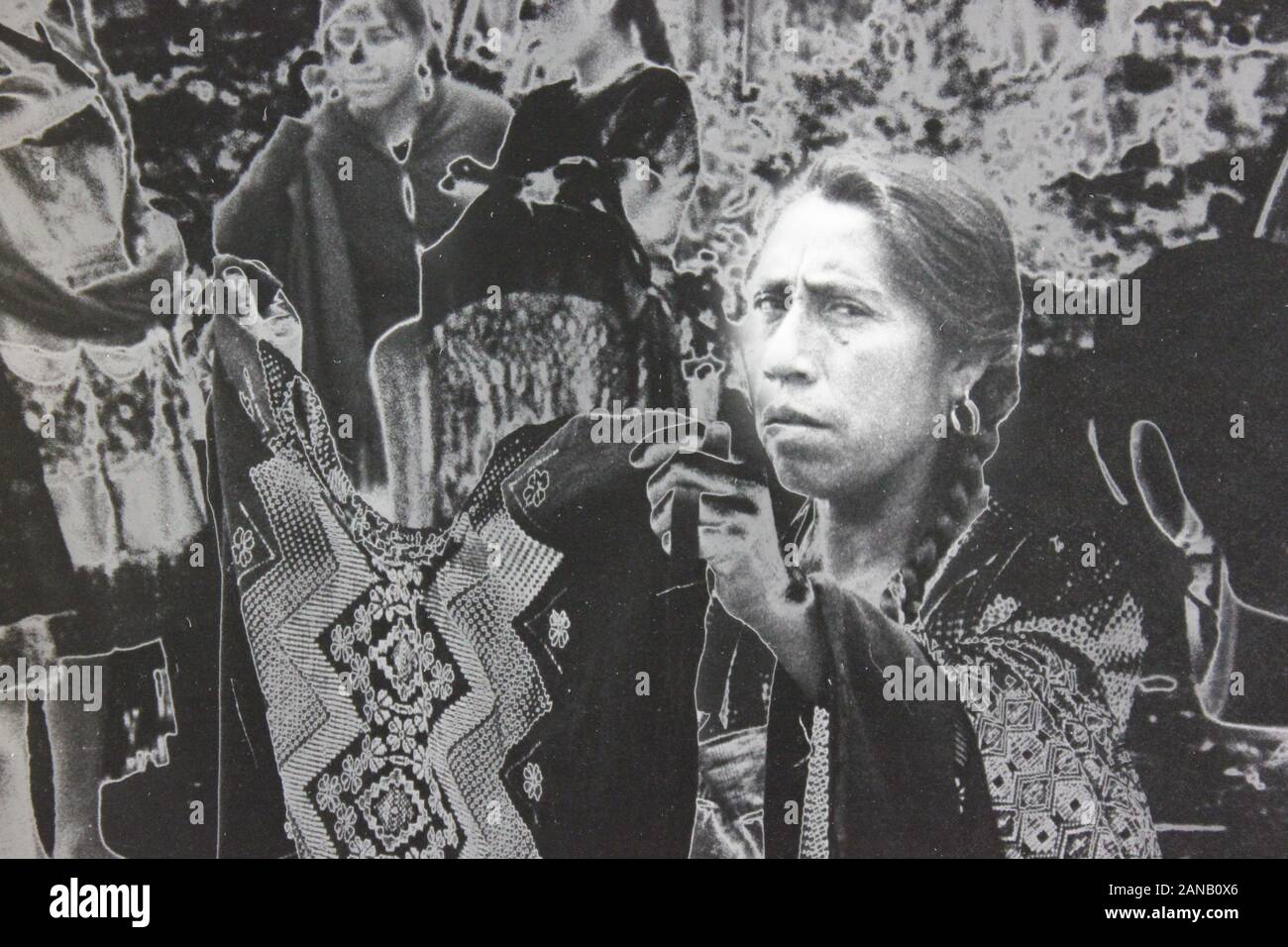 Fine seventies black and white extreme photography of a suspicious Native American woman looking at the camera Stock Photo