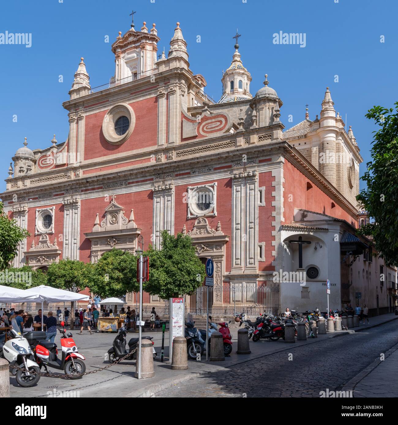 The ornate mannerist facade of the Iglesia Colegial del Salvador, Seville's 2nd largest church, stands on the former site of the city's largest mosque Stock Photo