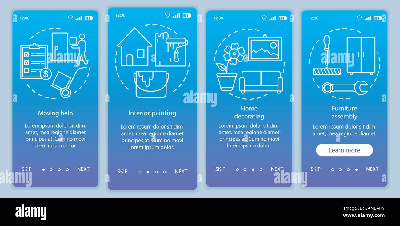 Home services onboarding mobile app page screen vector template. Moving ...