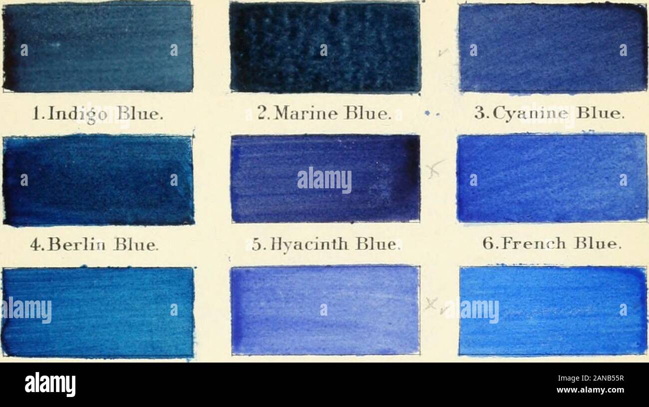 A nomenclature of colors for naturalists : and compendium of useful knowledge for ornithologists. . PLATE IX. Indigo BlueMarine Blue Berlin BlueHyacinth BlueFrencli Blue .Paris Blue . .Smalt BlueUltramarine BlueAntwerp Blue .Campanula BlueCobalt Blue .China BlueFlax-flower BlueAzure Blue Pearl Blue . .Sevres BlueGlaucous BlueTurquoise Blue Cerulean Blue.Verditer Blue .Nile Blue . Comiwsed ofAntwerp blue + black.French blue + black.French blue + violet ultramarine.Antwerp blue + French blue + black.Schoenfelds violet ultramarine.(French blue). Antwerp blue + French blue + black.Smalt, or French Stock Photo