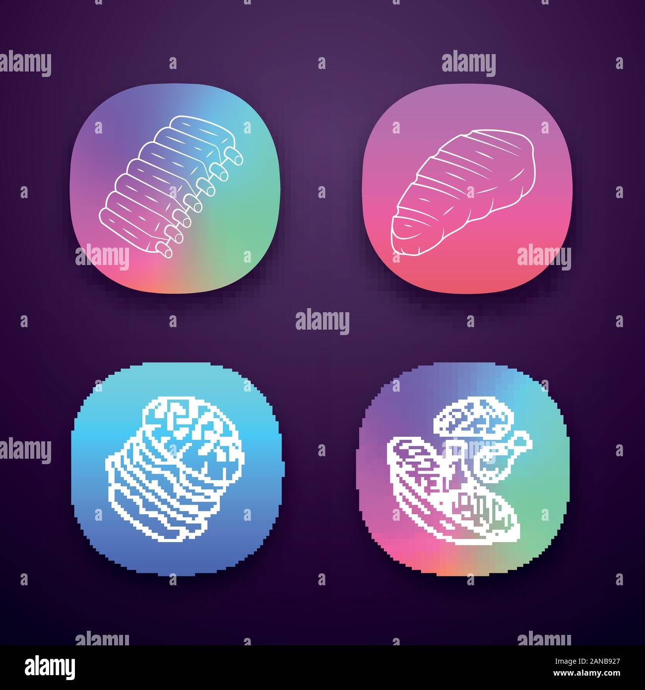 Meat dishes app icons set. Steak, beef ribs, chicken legs, burger. Fast ...