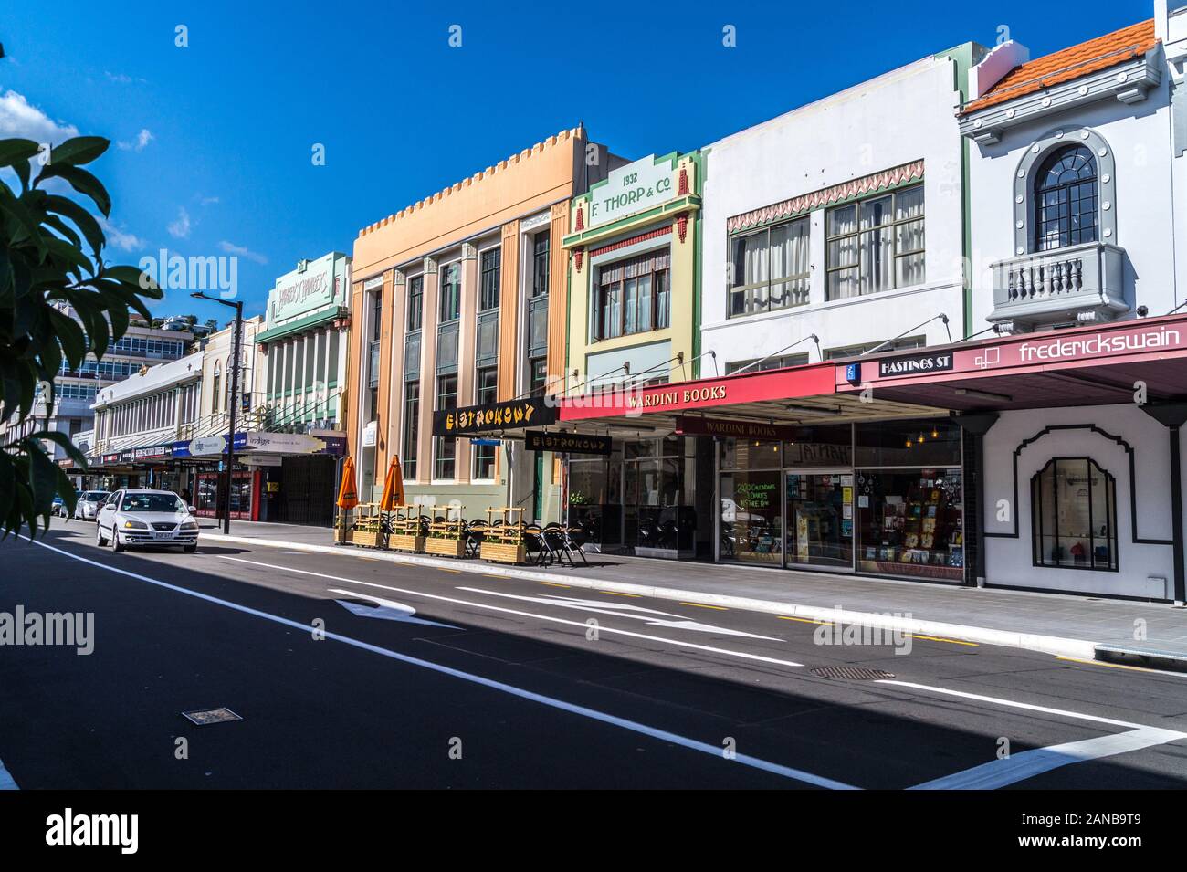 Art Deco Parker's Chambers, Thorps building and Bank of New South Wales, Napier, Hawke's Bay, North Island, New Zealand Stock Photo