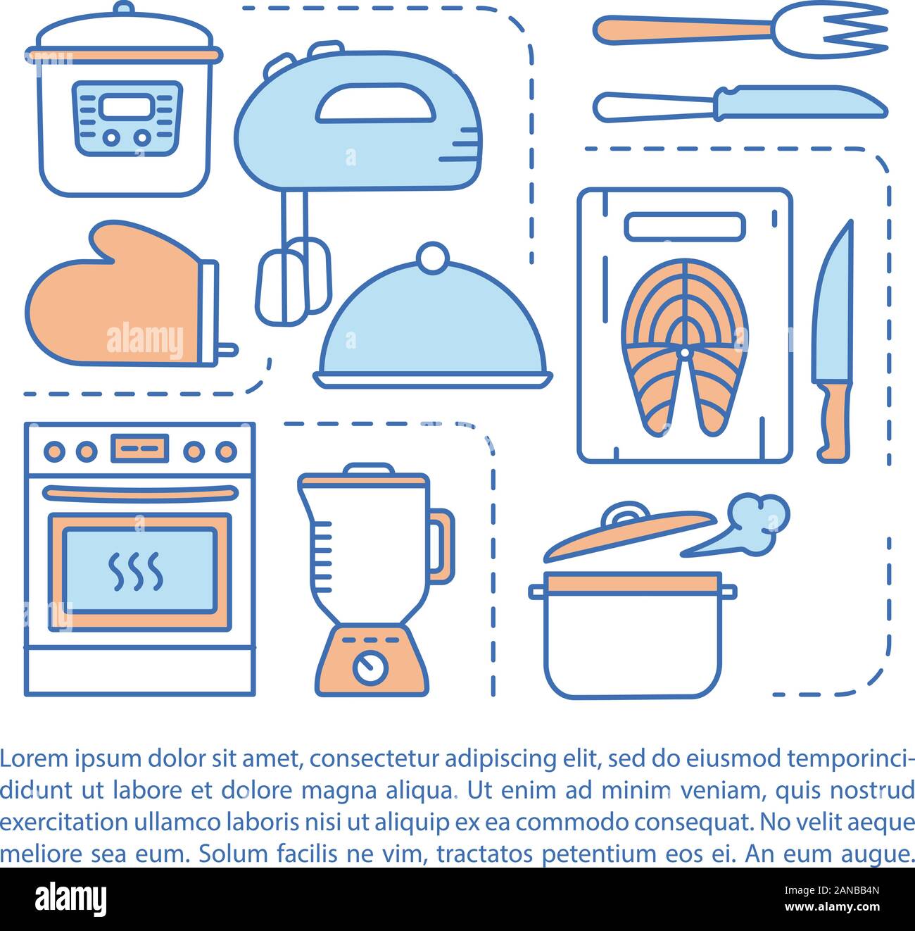 Home cooking service article page vector template. Kitchenware ...