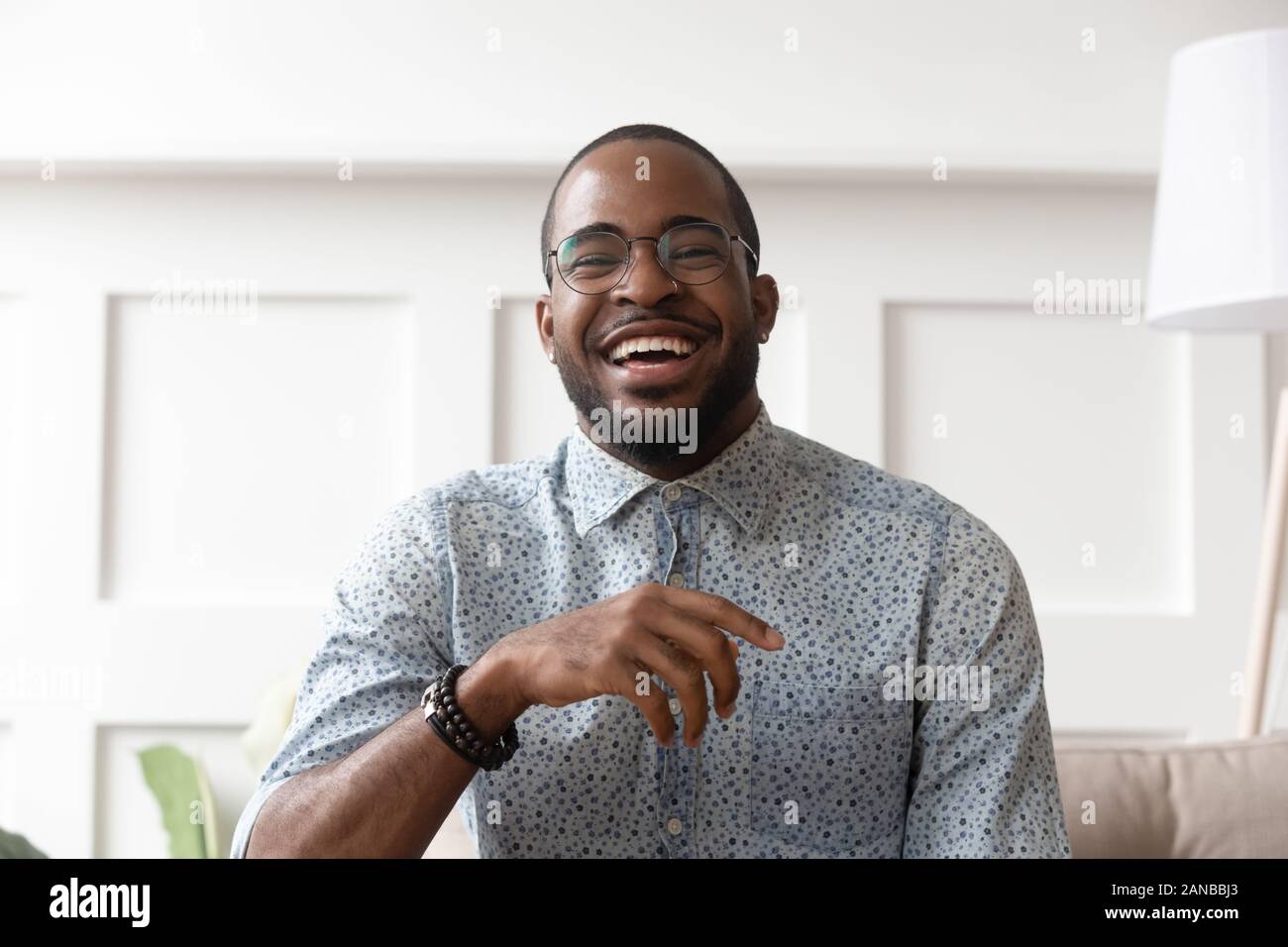 Close up portrait of young black handsome man. Stock Photo