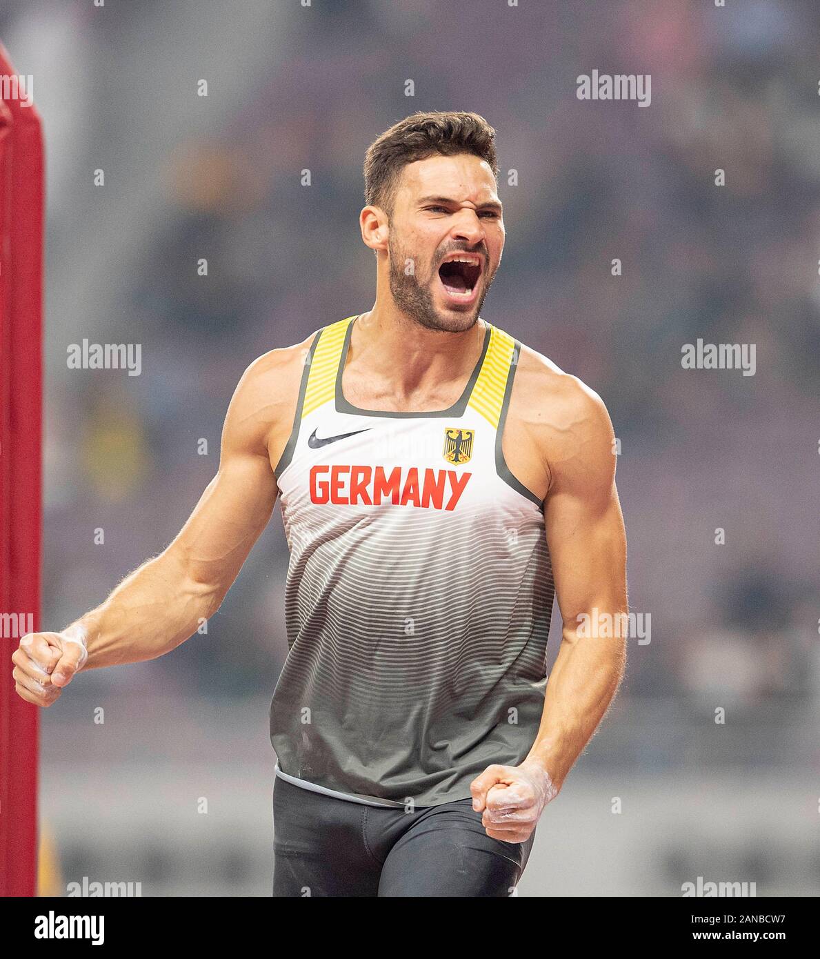 jubilation Tim NOWAK (Germany) pole vault decathlon men, on 03.10.2019  World Athletics Championships 2019 in Doha/Qatar, from 27.09. - 10.10.2019.  Â | usage worldwide Stock Photo - Alamy
