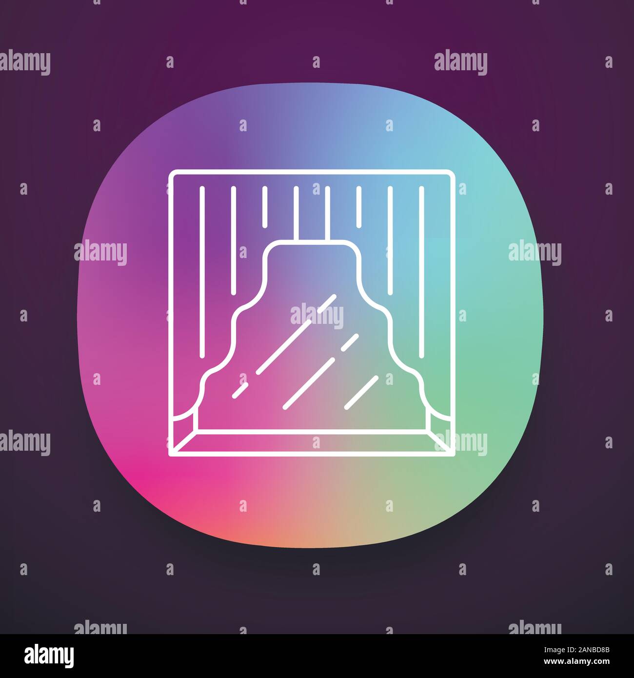 Swag over window app icon. Curtains pelmet. Lambrequin hanging on cornice drooping curve. Fabric for window decoration. UI/UX user interface. Web or m Stock Vector