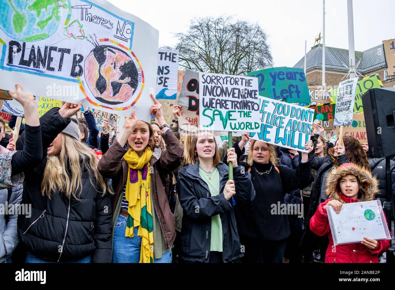 Bristol college students and school kids are pictured taking part in a Youth Strike 4 Climate change protest march in Bristol 15/03/19 Stock Photo