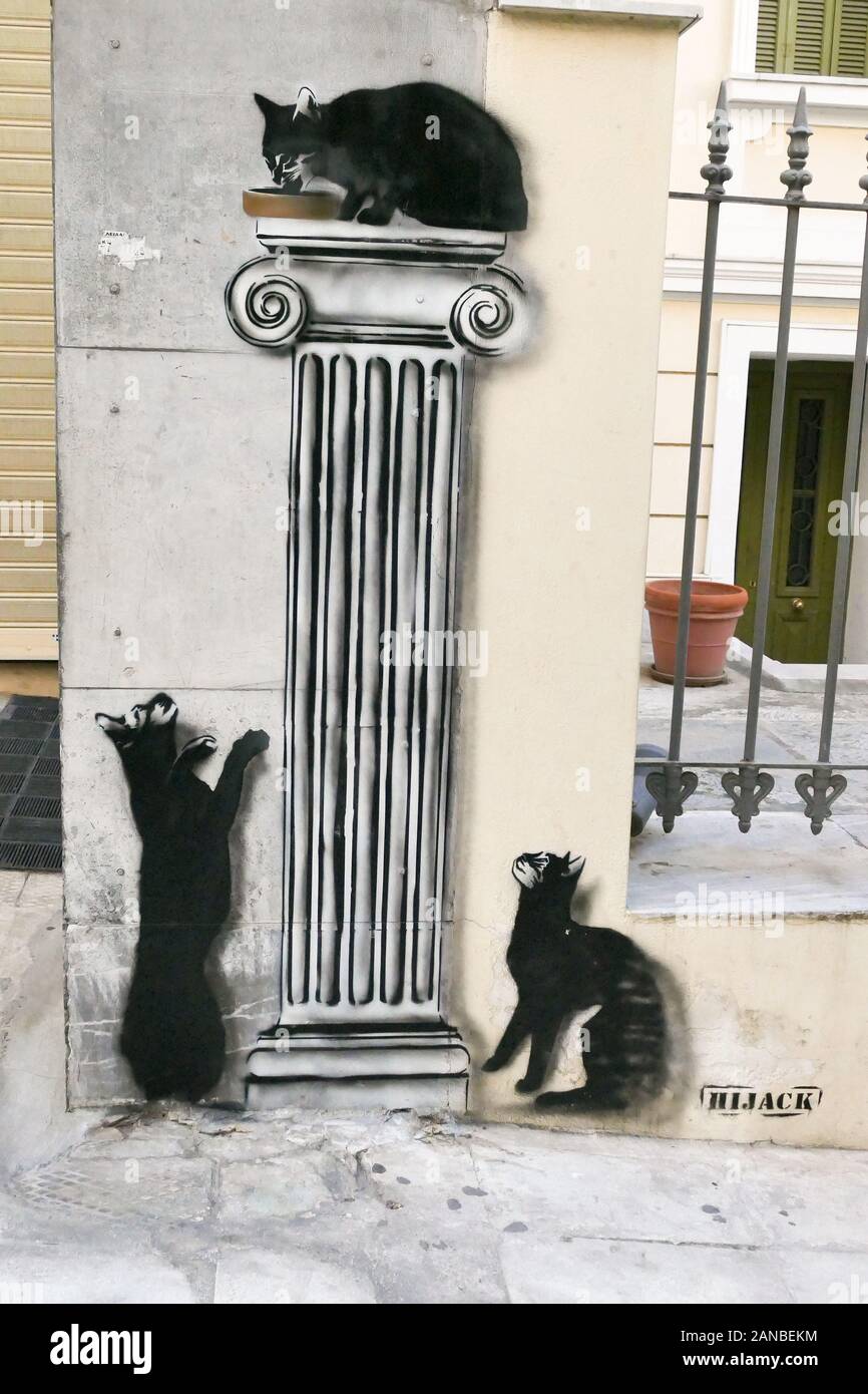 Street Art Three black cats Athens Greece 20/07/2019 Stock Photo - Alamy