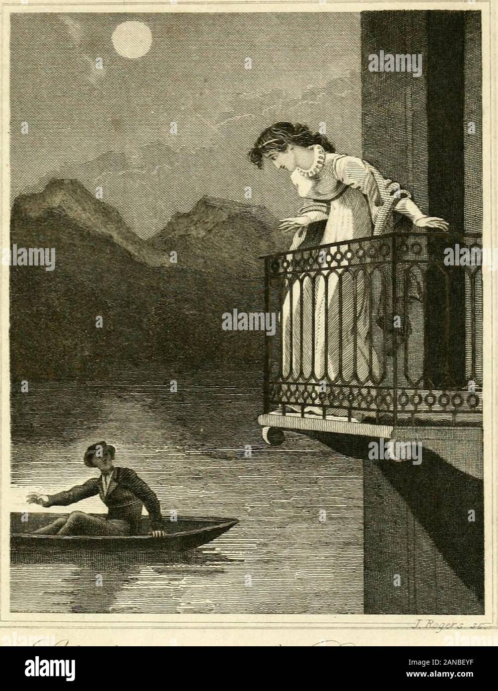Emily Moreland, or, The maid of the valley . was not likely, either, that, if any ofthem had taken the boat to enjoy a moonlight ex-cursion, they should approach so near to the house;and, with considerable curiosity, she watched its pro-gress, until it came close under where she wasstanding. The man looked up to her, as if rather desirous ofattracting her attention than avoiding it. Shethought he spoke, and, somewhat alarmed, she was onthe point of retreating into her chamber, but a mo-ments reflection showed her the folly of apprehend-ing any danger, at the distance she was removed fromthe pe Stock Photo