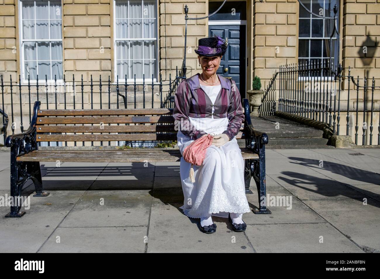 A Jane Austen fan dressed in regency costumes is pictured taking part in the Jane Austen Festival  Regency Costumed Promenade.Bath,England,UK 14-09-19 Stock Photo