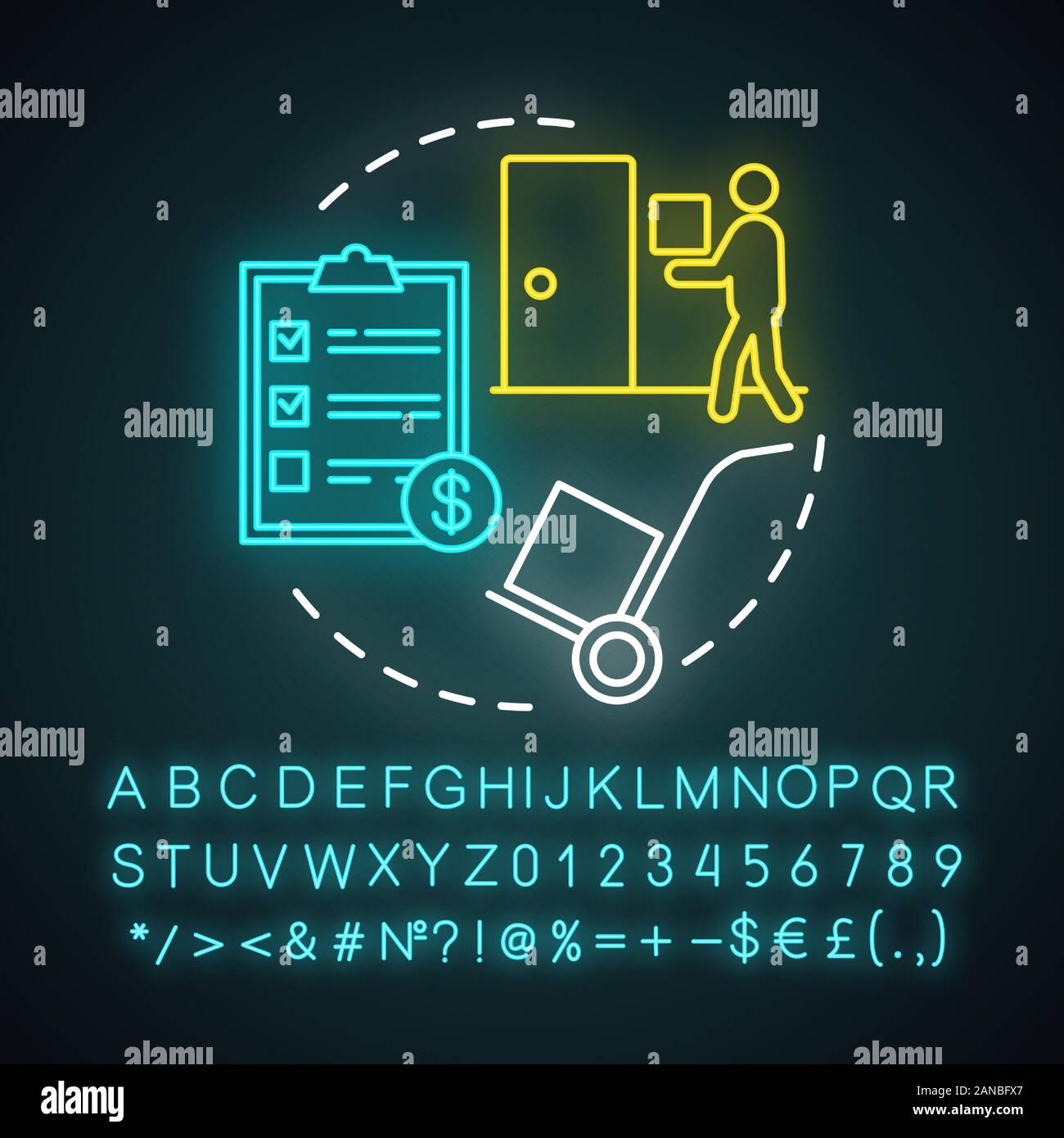Moving help neon light concept icon. Home service idea. Packing and ...