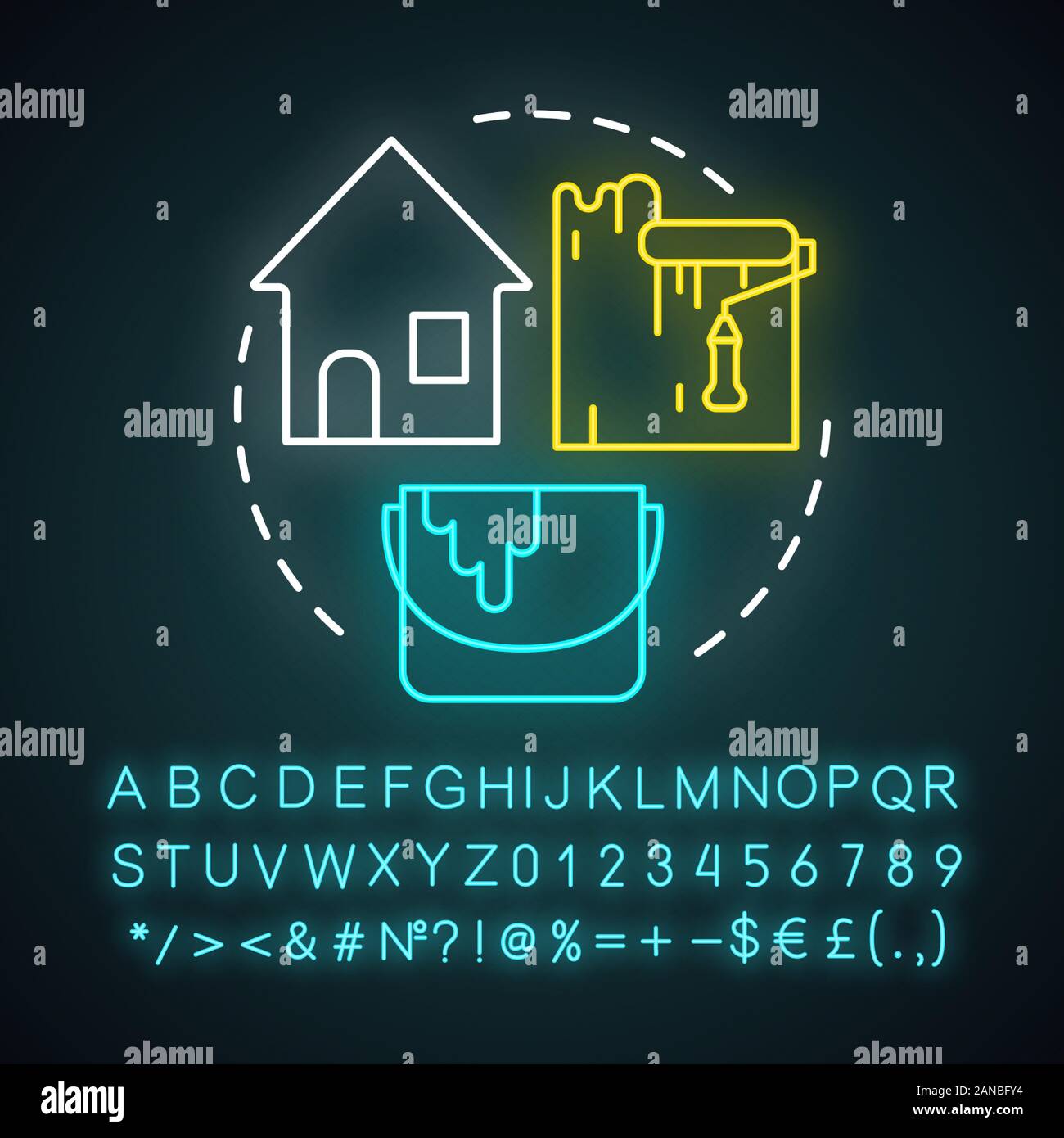 Interior Painting Neon Light Concept Icon Home Service Idea