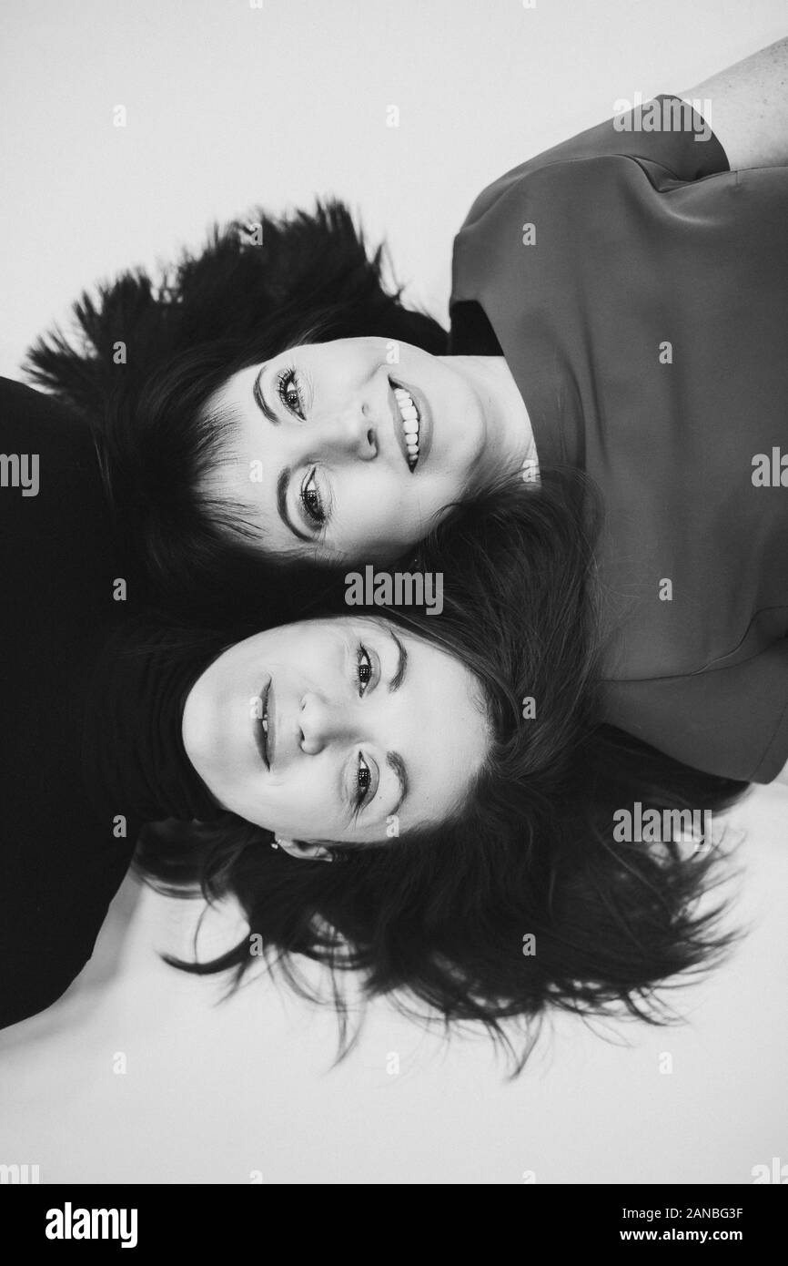Close up of black and white portrait of two beautiful young women Stock ...