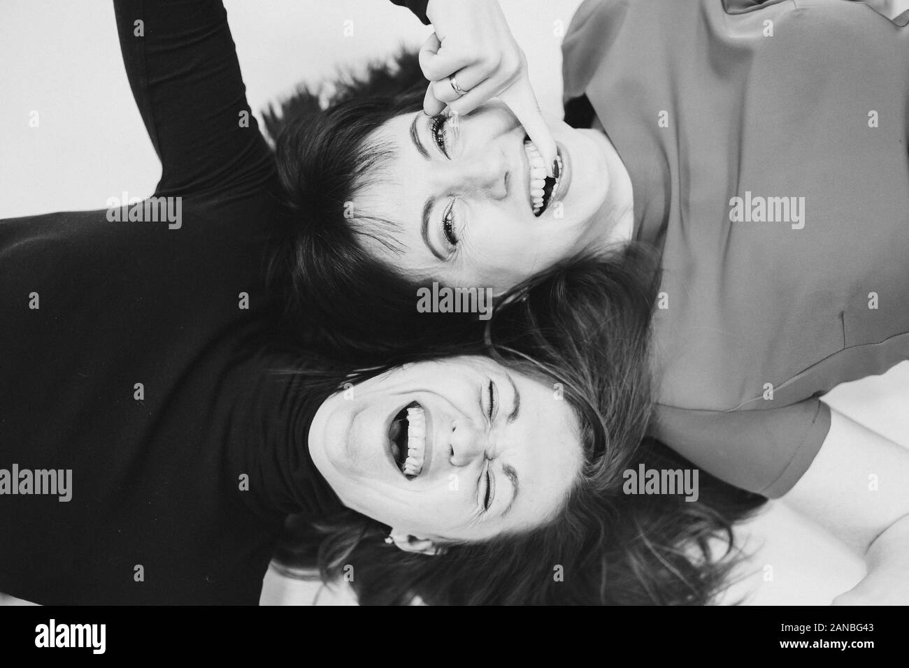 Close up of black and white portrait of two beautiful young women Stock ...