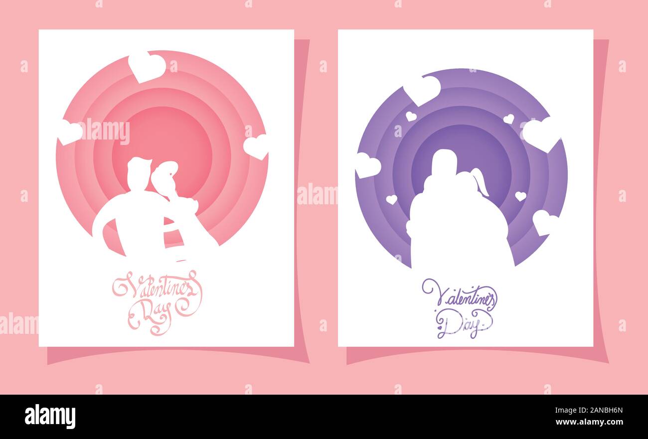 happy valentines day with lovers couple silhouettes Stock Vector Image ...