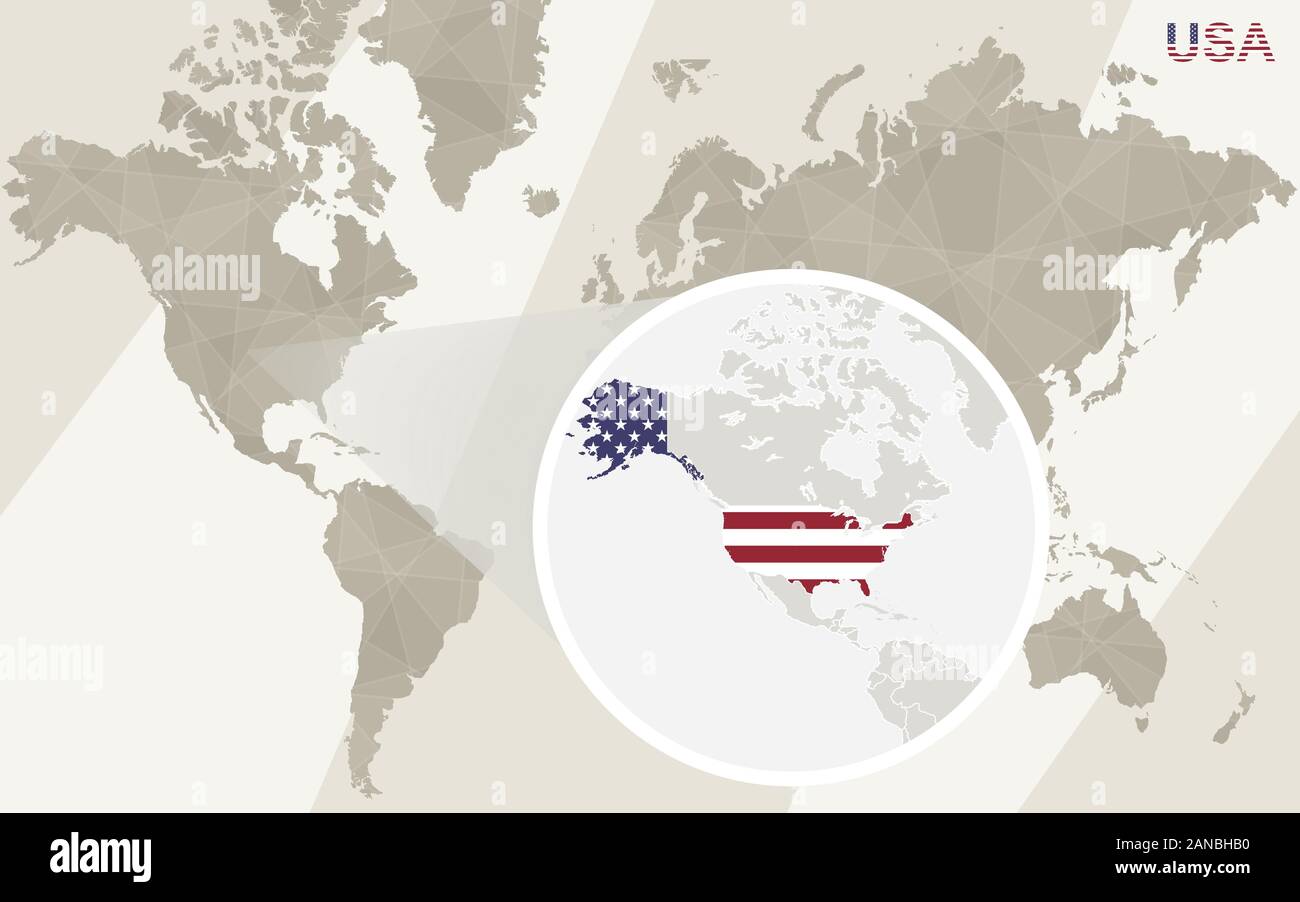 Zoom on USA Map and Flag. World Map Stock Vector Image & Art - Alamy