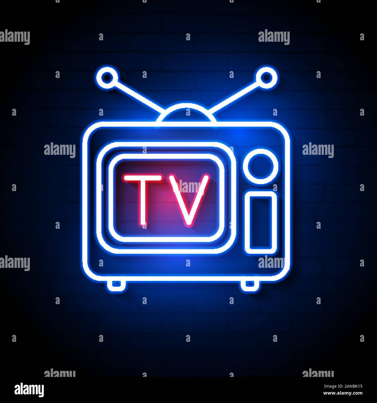 Abstract Neon Light Tv Vector, On A Brick Wall Vector Stock Vector