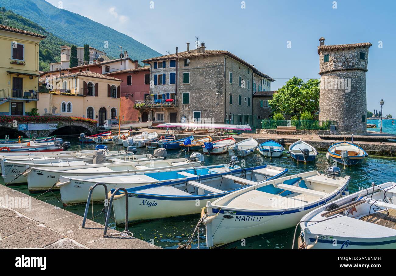 Idyllic view at Cassone di Malcesine, beautiful village on Lake Garda. Veneto, Province of Verona, Italy. Stock Photo