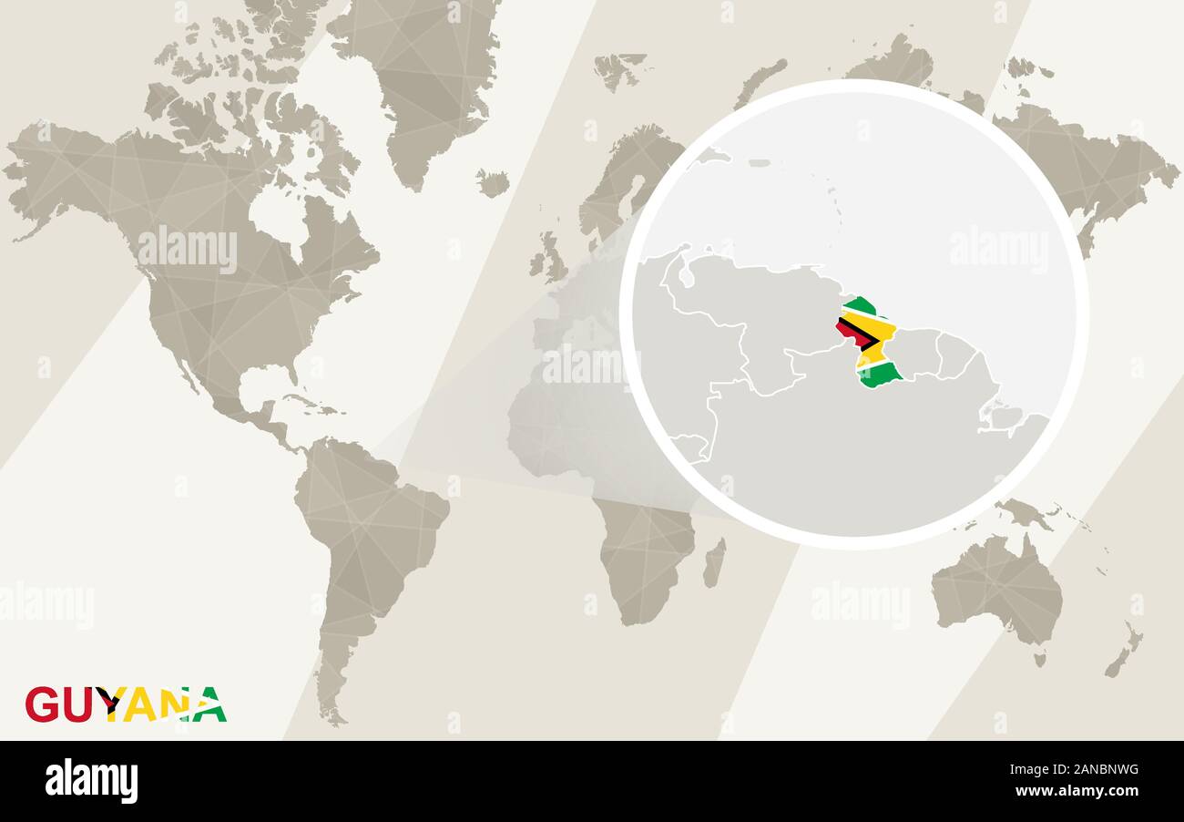 Zoom on Guyana Map and Flag. World Map. Stock Vector